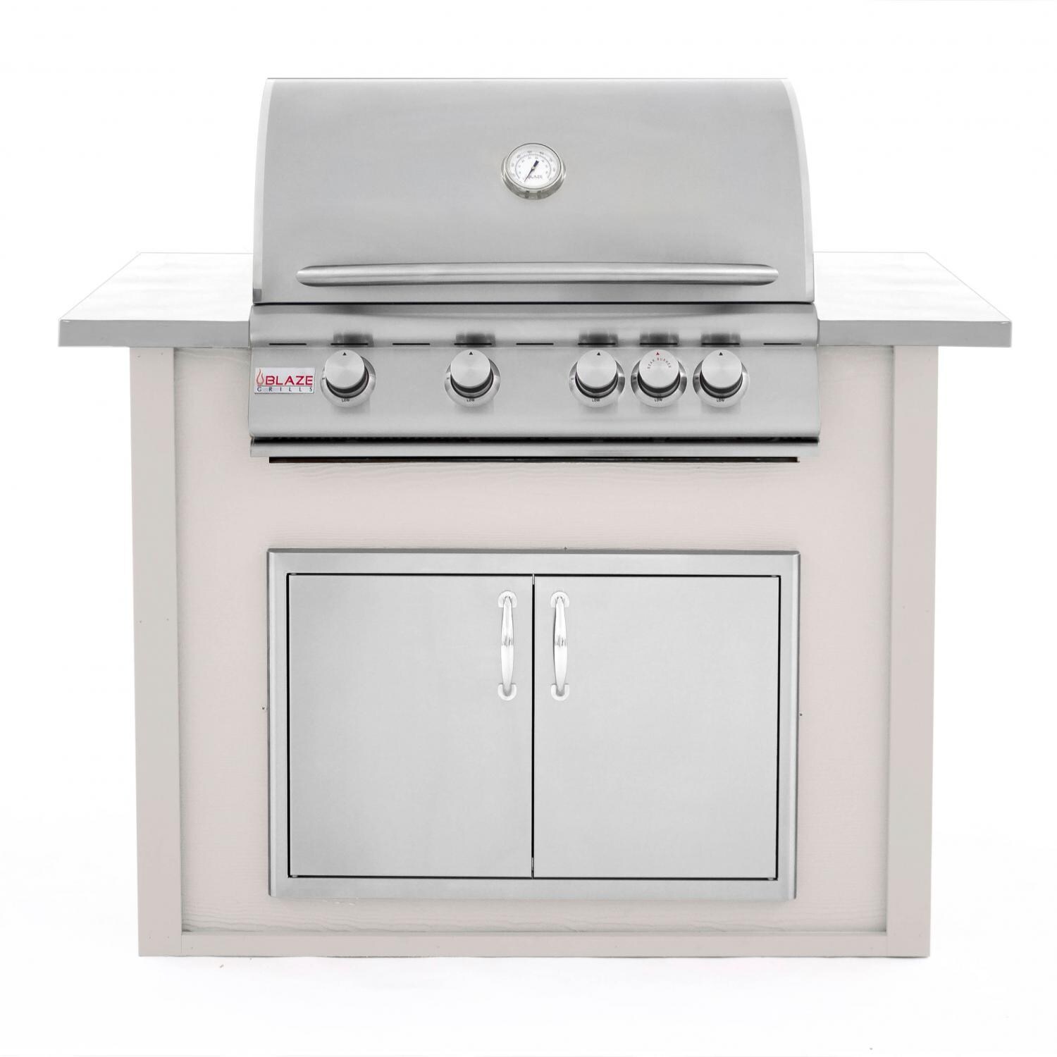 BBQGuys 4 Ft BBQ Island With Blaze 32-Inch Natural Gas Grill & Double Access Door - Greige/White - BLZADNG-4VP3PGNW