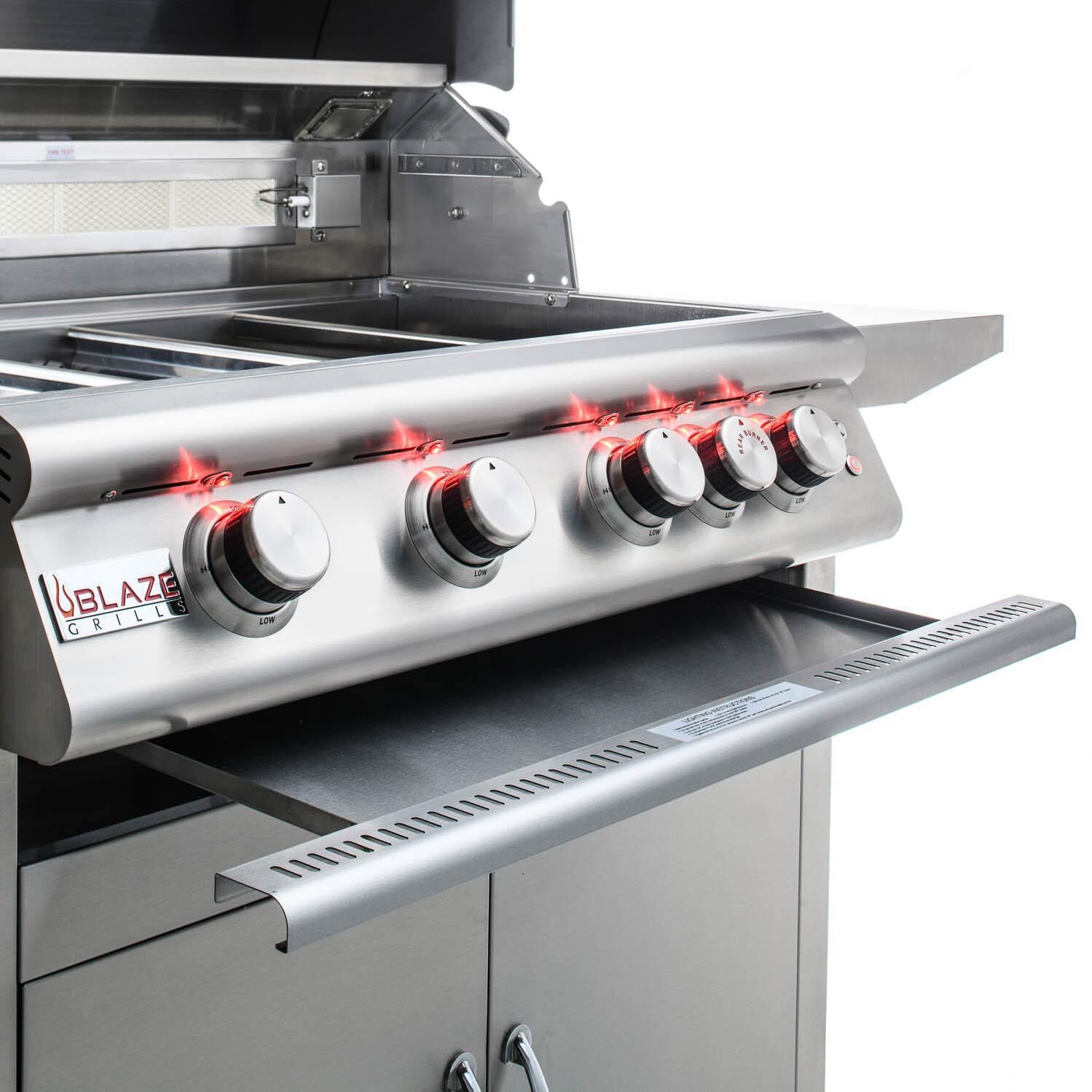 Blaze - BLZ-4LTE2-NG - Premium LTE 32-Inch 4-Burner Built-In Natural Gas Grill - Drip Tray Pulled Out (Shown On Cart) thumbnail