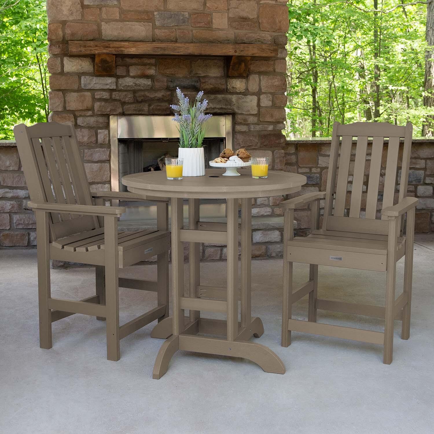 Hart Lane 3 Pc Recycled Plastic Round Counter Dining Set in Woodland Brown By Lakeview Outdoor Designs - Lifestyle thumbnail