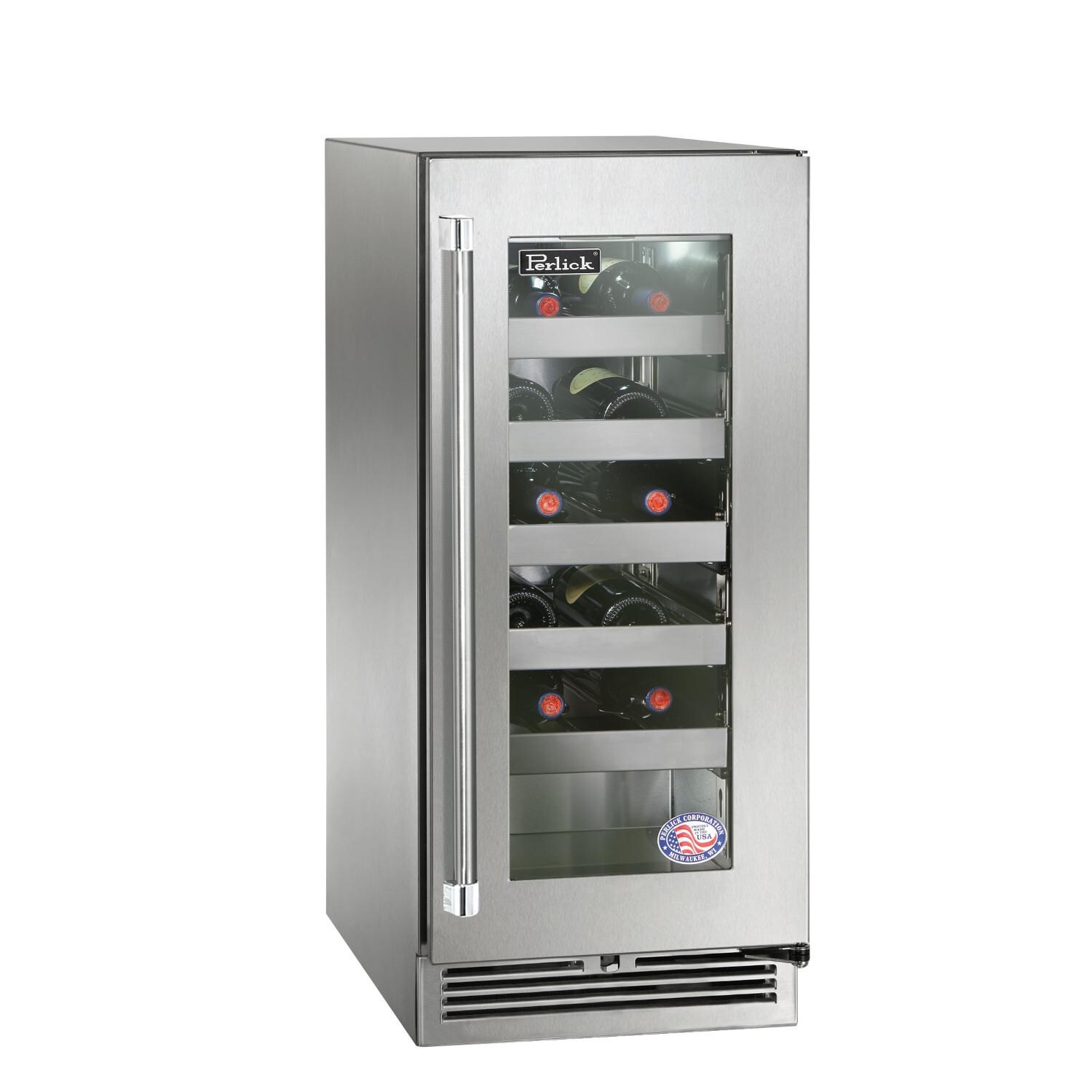 Perlick 15-Inch Signature Series Stainless Steel Glass Door Outdoor Wine Reserve - Right Hinged - HP15WO-4-3R