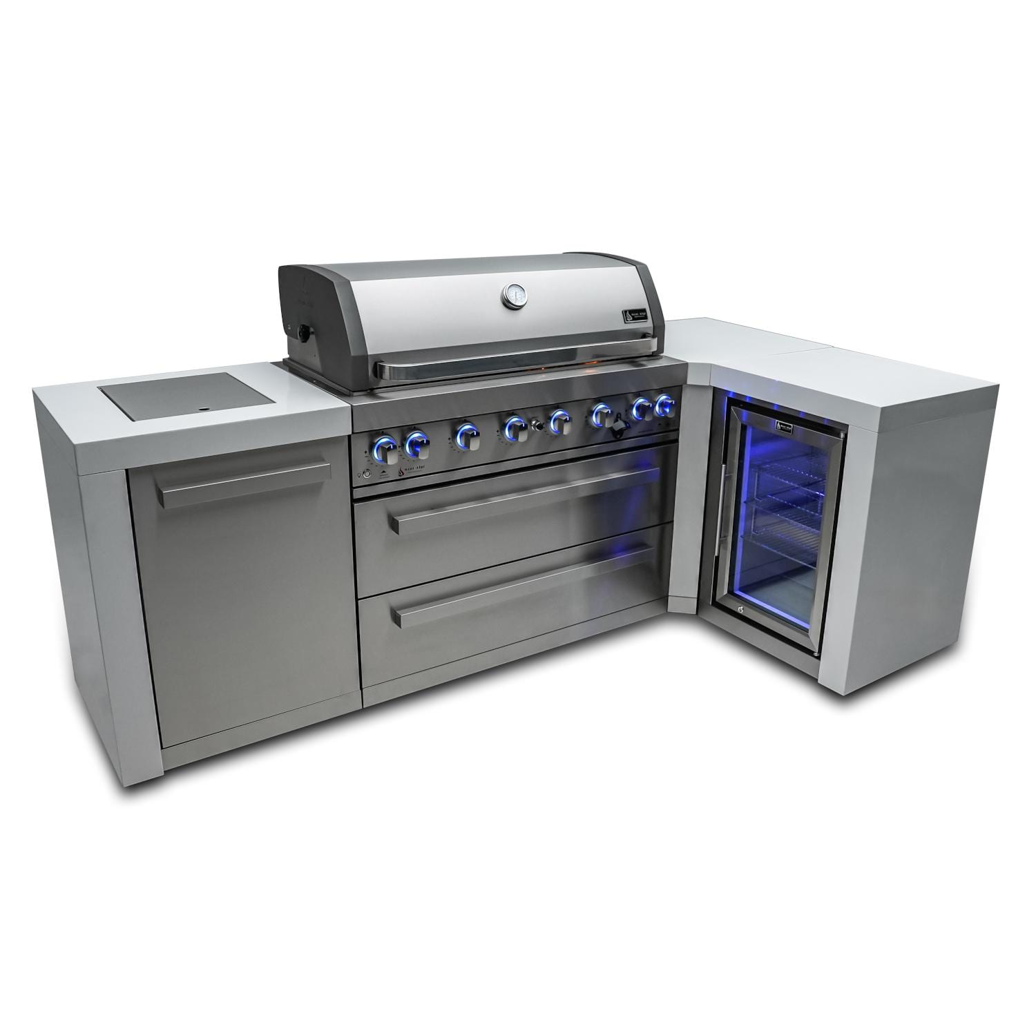 Mont Alpi MAi805-D90FC Deluxe 90 Degree Natural Gas Island Grill W/ Refrigerator Cabinet thumbnail