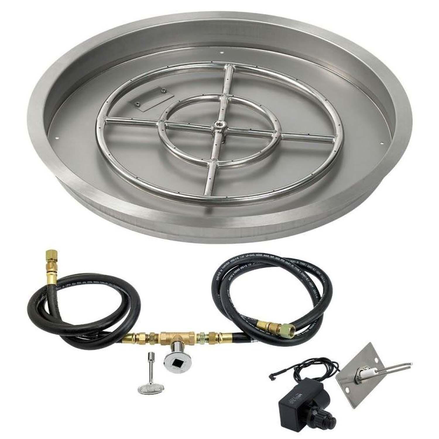 BBQGuys Signature 25 Inch Stainless Steel Round Drop-In Pan W/Spark Ignition Kit - 18 Inch Ring - Natural Gas