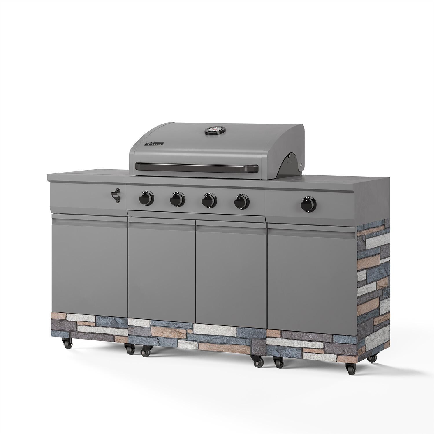 TYTUS Fresno Series Gunmetal Gray & Ash Stacked Stone Natural Gas Grill Island (Ships Propane w/ Conversion Kit) - Angle - White Background thumbnail