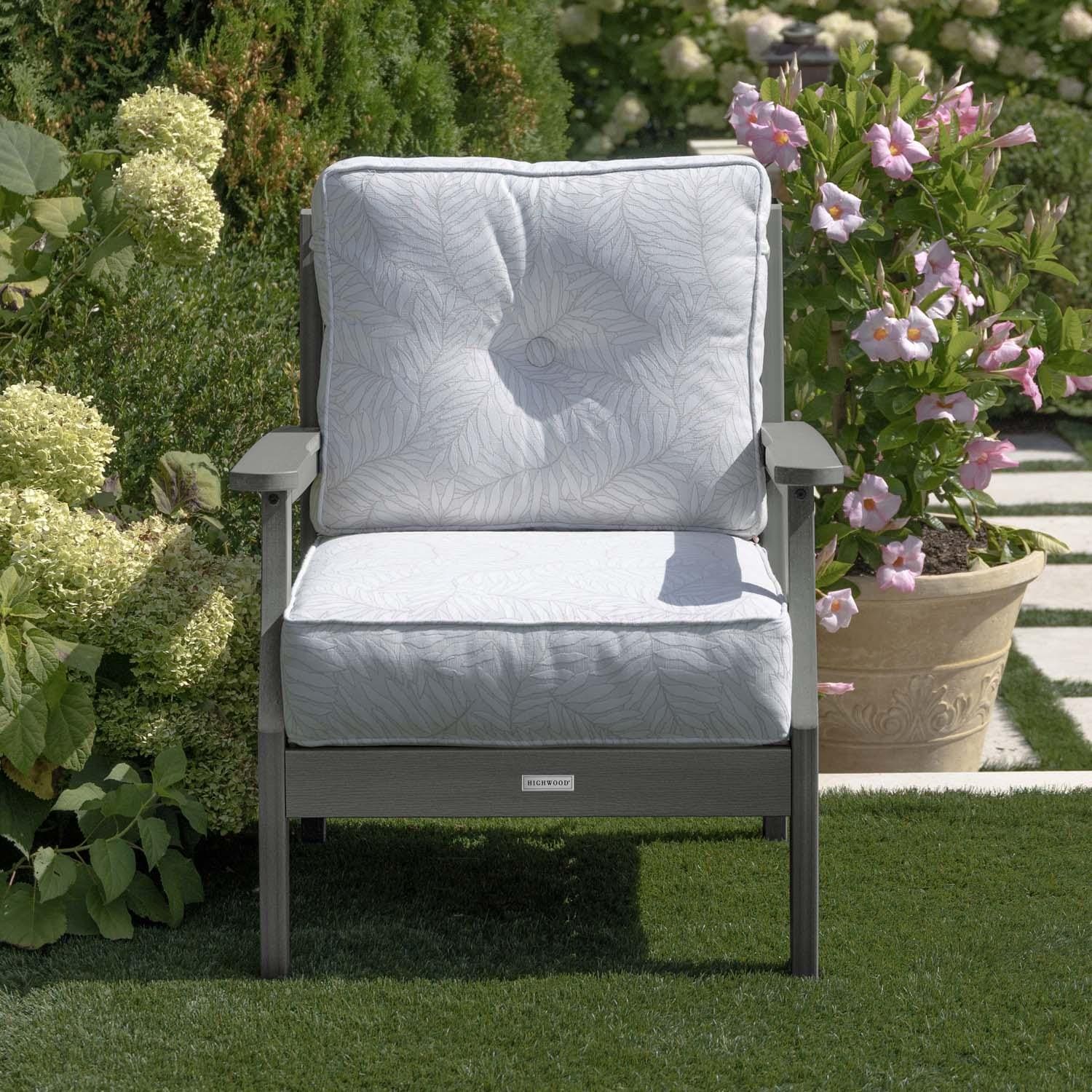 Blushing Bay Recycled Plastic Club Chair in Lively Parchment/Coastal Teak by Lakeview Outdoor Designs