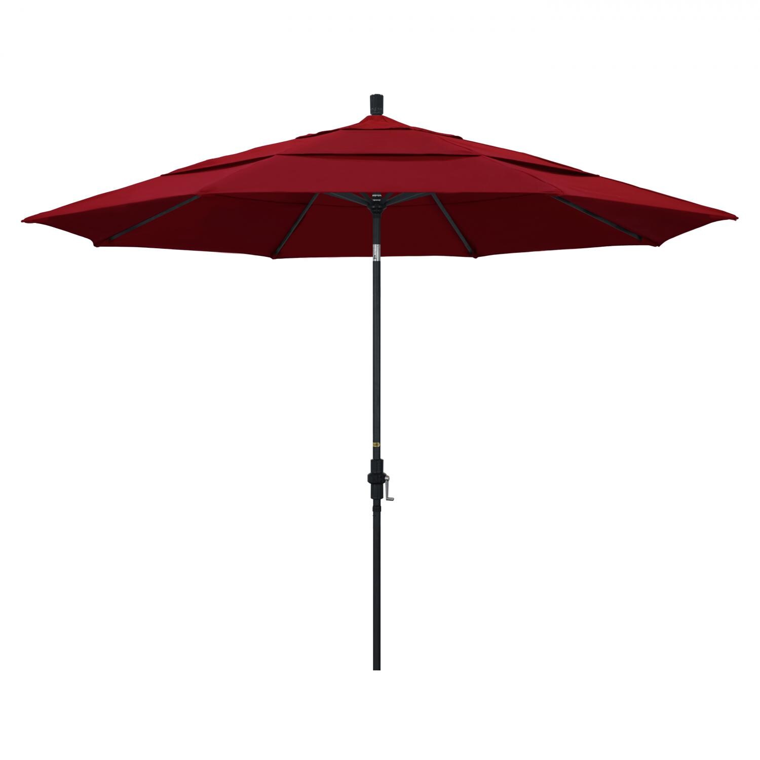 California Umbrella 11 Ft Octagonal Aluminum Collar Tilt Patio Umbrella W/ Crank Lift & Aluminum Ribs - Stone Black Frame / Olefin Red Canopy thumbnail
