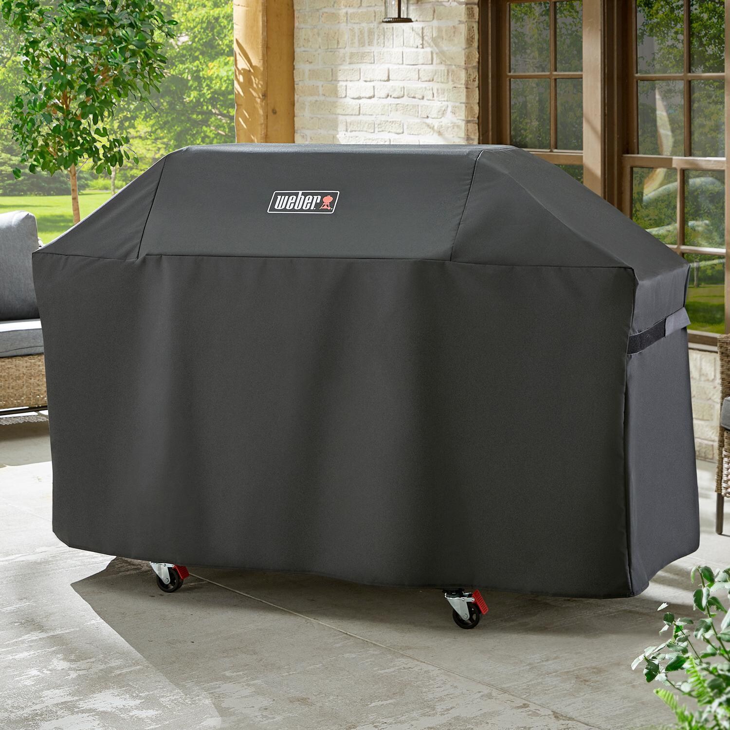 Weber 7758 Premium Grill Cover For Genesis 400 Series Gas Grills - On Patio - Lifestyle thumbnail