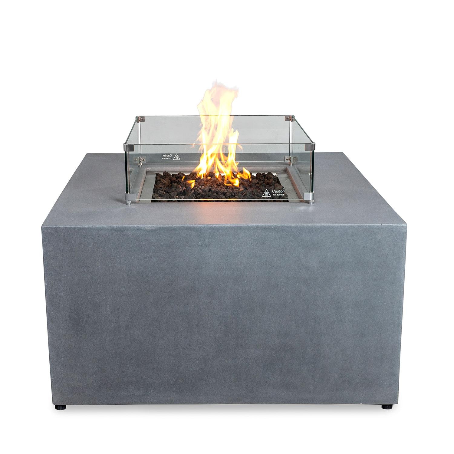 Glenwood 42-in Square Concrete Propane Fire Pit w/ Hidden Propane Tank in Natural Gray - Glass Wind Guard - On - White Background thumbnail