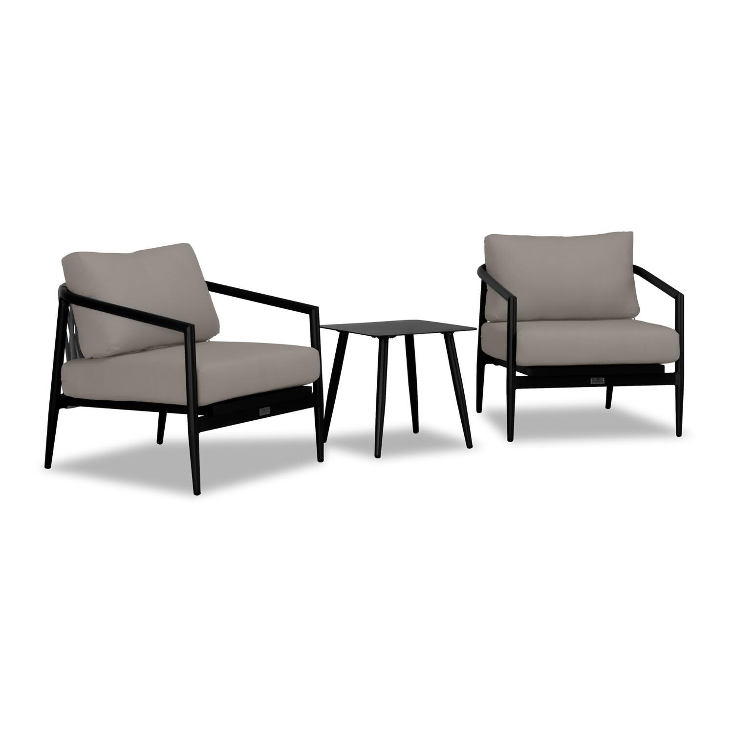 Lakeview Midnight Cove 3 Pc Aluminum Club Chair Seating Set in Black/Carbon/Canvas Charcoal - Angled - White Background thumbnail