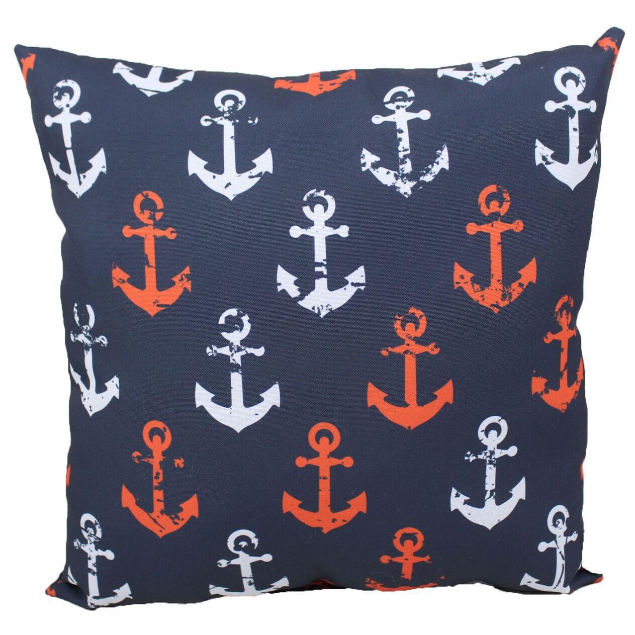 Navy Blue Anchor Outdoor Throw Pillow By Lava Pillows 18 X 18