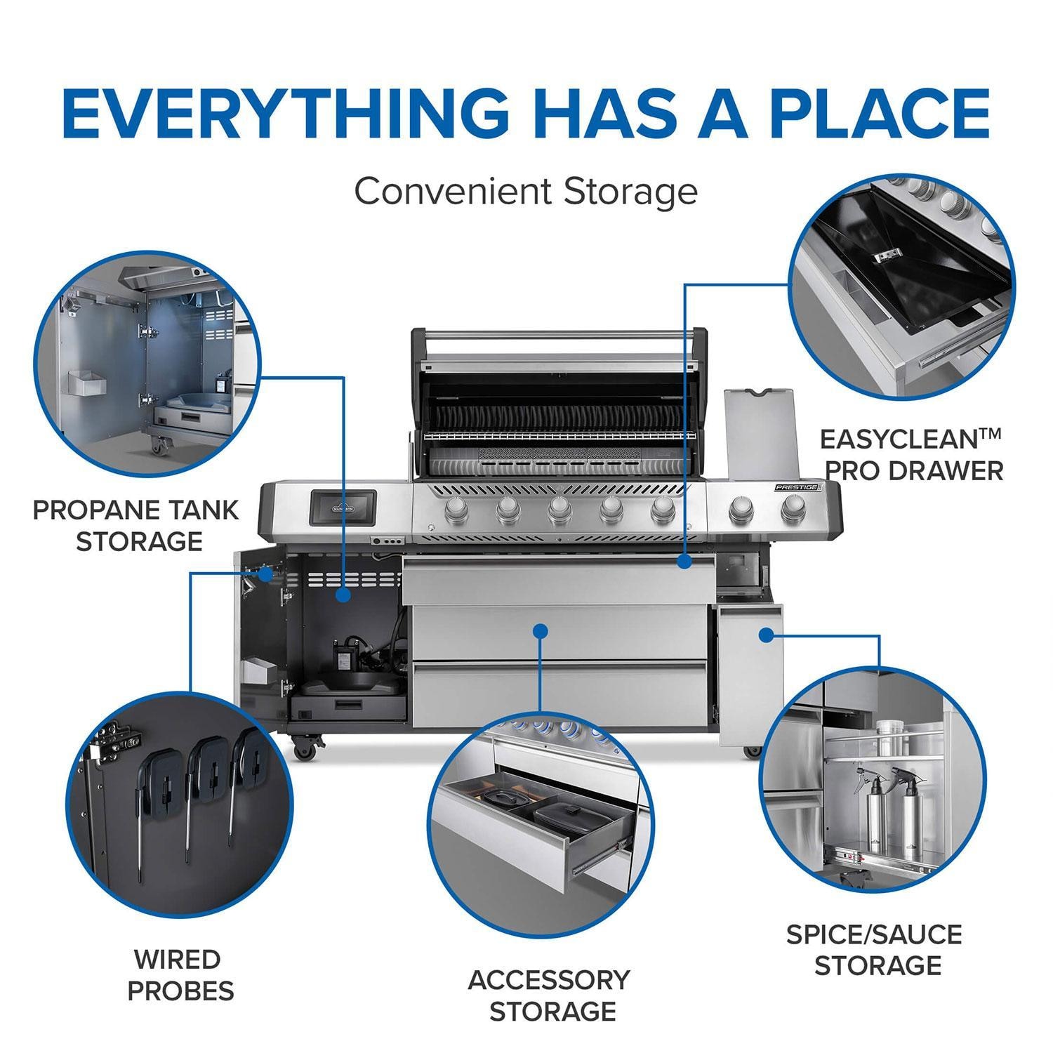 Napoleon PRO665VXRSIBPSS Prestige PRO 665 Elite 5 Burner Propane Grill w/ Smart Technology & Electric Smoker Box - Easily Store Tools - Detail thumbnail