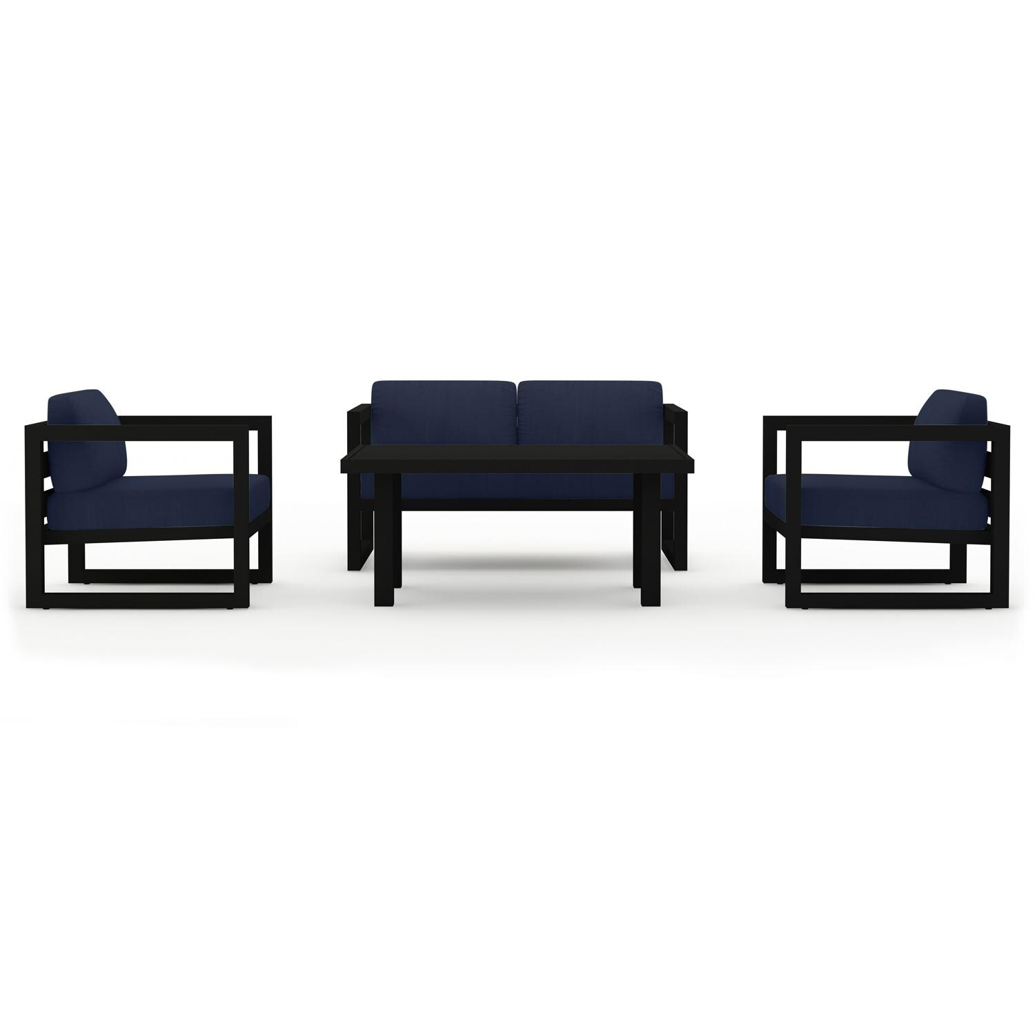 Misty Cove 4 Pc Aluminum Seating Set w/ Portal Coffee Table Black/Spectrum Indigo by Lakeview Outdoor Designs