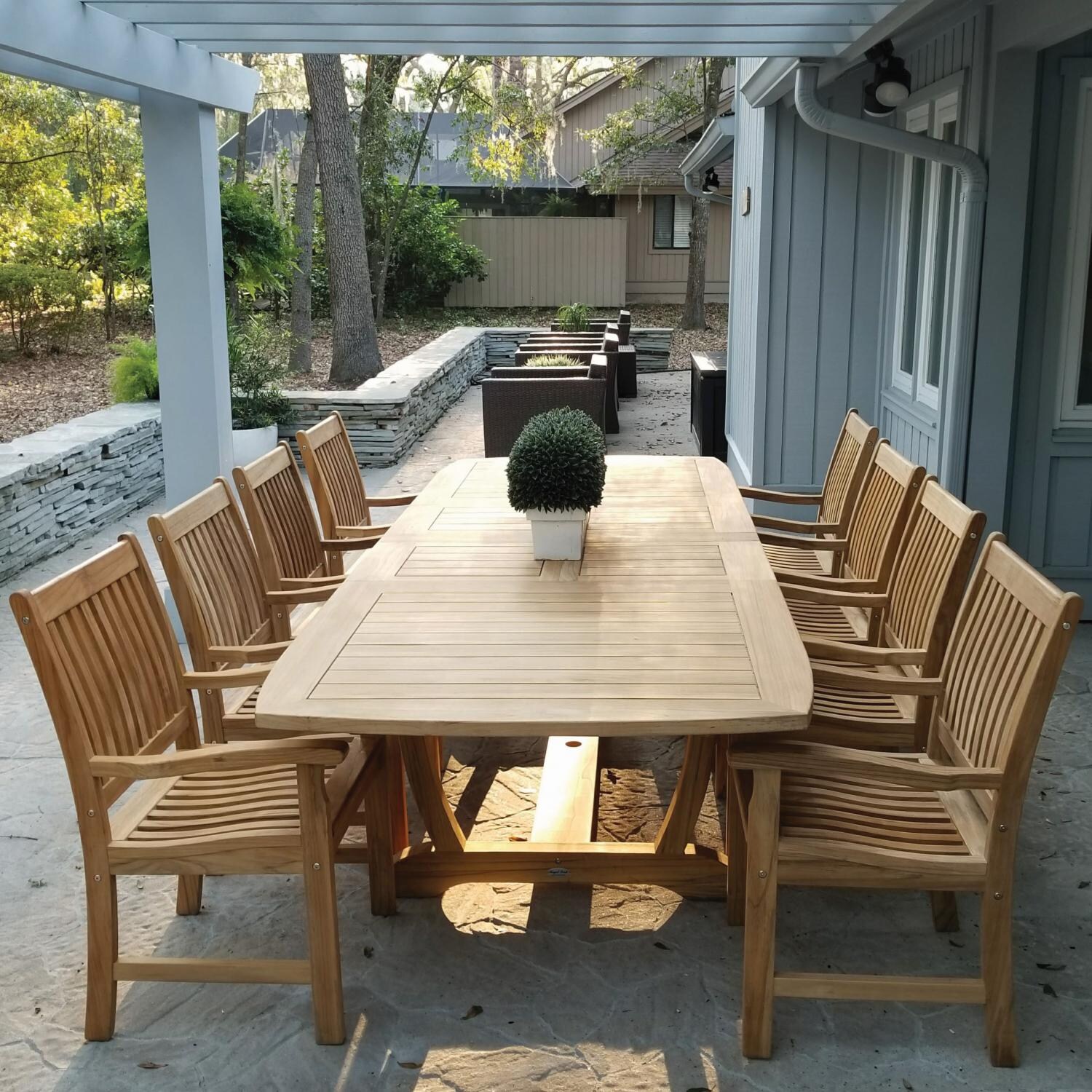Royal Teak Collection 9 Piece Compass Teak Patio Dining Set With 84 X 43 Inch Rectangular Extension Table thumbnail