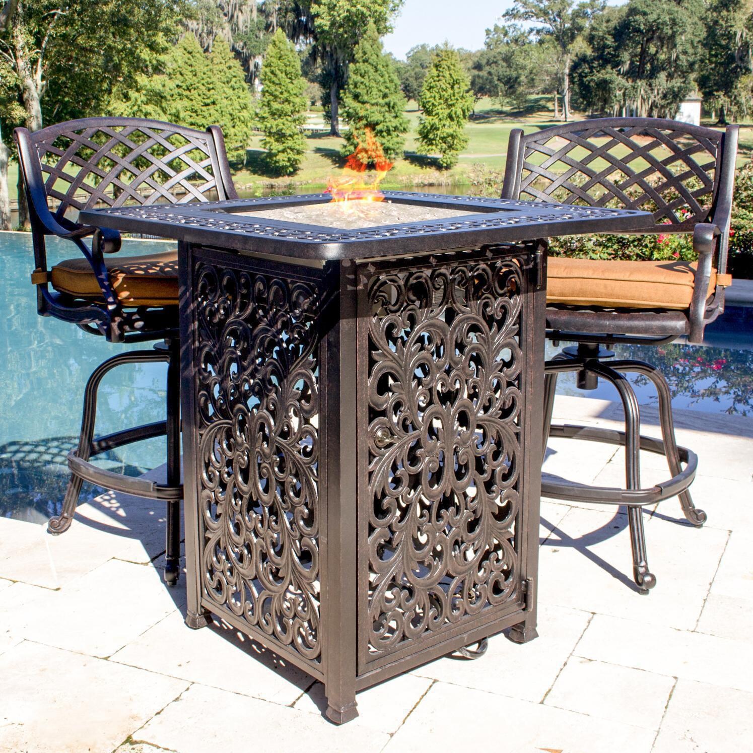 Heritage 3 Piece Cast Aluminum Patio Counter Height Fire Pit Bar Set Heritage 3 Piece Cast Aluminum Patio Counter Height Fire Pit Bar Set By Lakeview Outdoor Designs Canvas Teak Bbq Guys