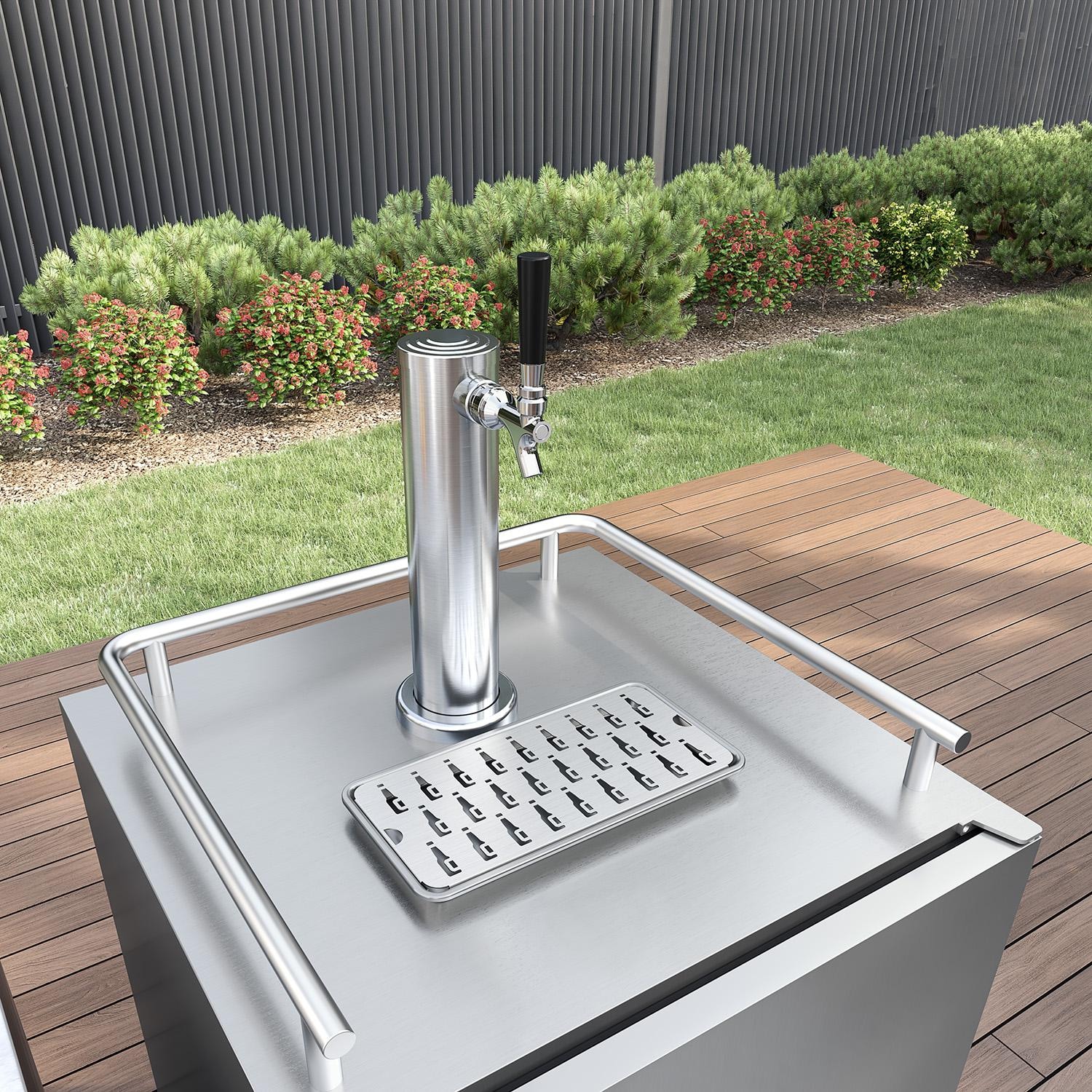 Zephyr PRKB24C01AS-OD Presrv 24 Inch Outdoor Kegerator & Beverage Cooler - Drip Tray (Shown w/ Single Tap) - Detail thumbnail