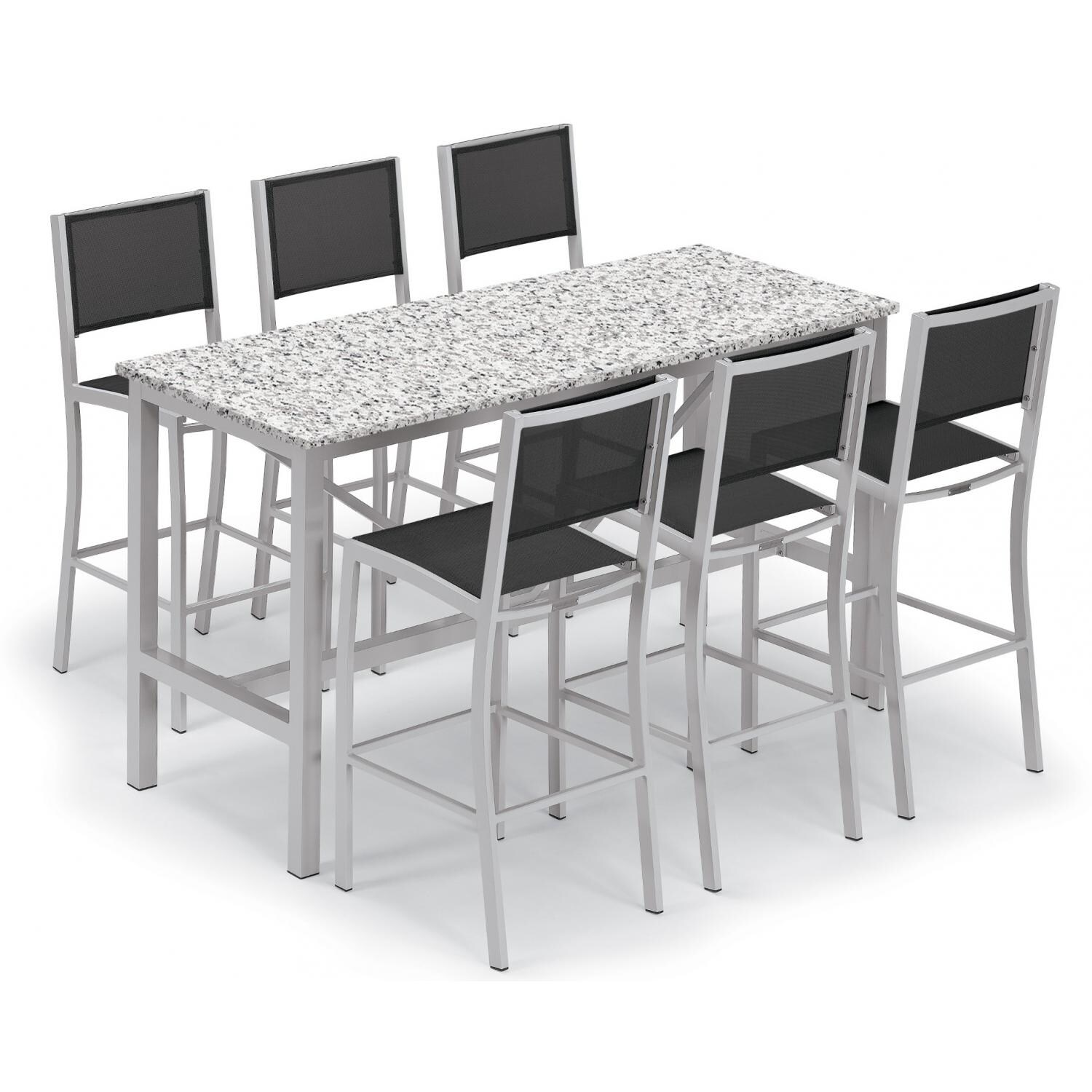 Travira 7 Piece Aluminum Patio Bar Set W/ 72 X 30 Inch Rectangular Table and Lite-Core Ash Tabletop By Oxford Garden - Black Sling thumbnail