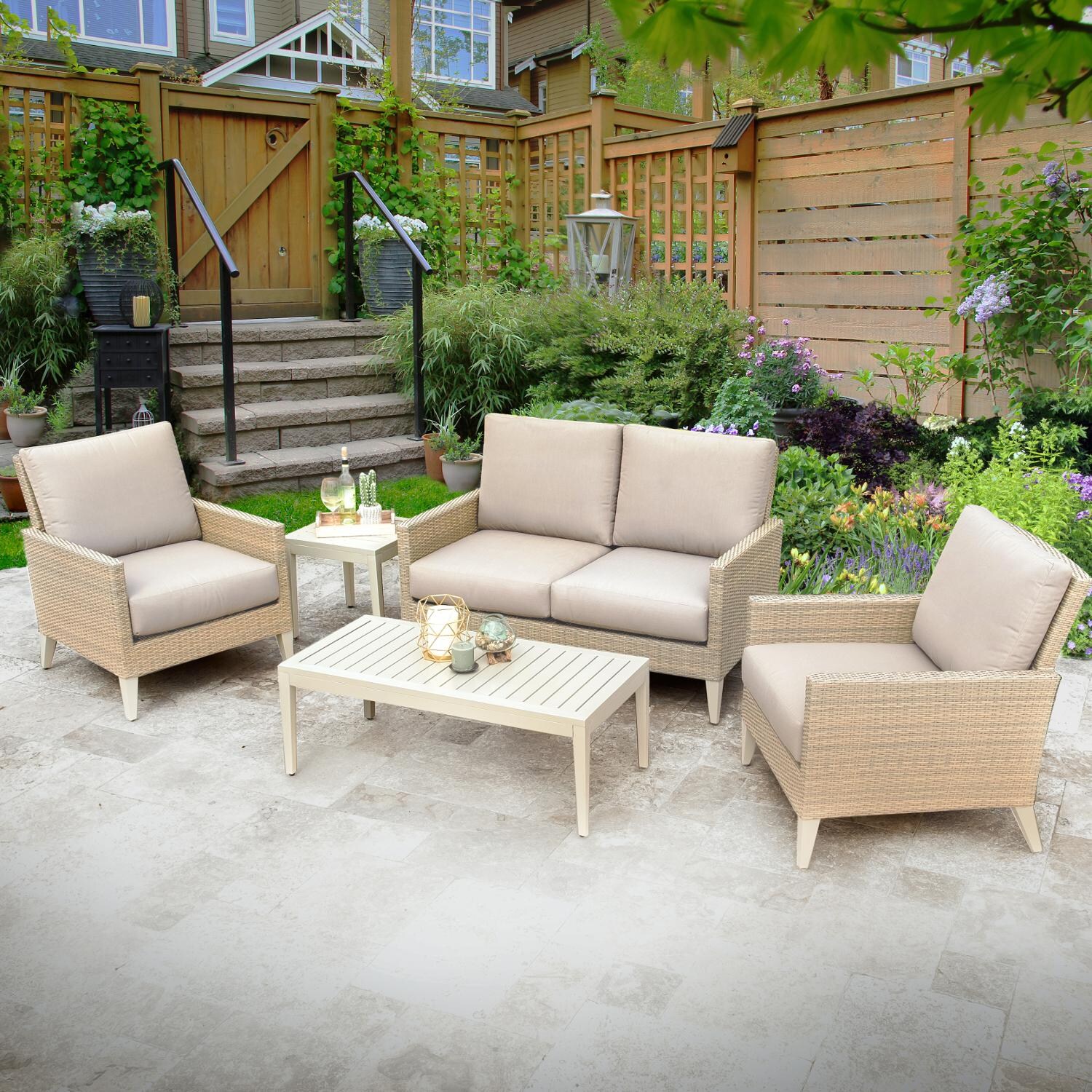 Lafitte 5 Piece Wicker Patio Conversation Set W/ Sunbrella Canvas Taupe Cushions By Lakeview Outdoor Designs