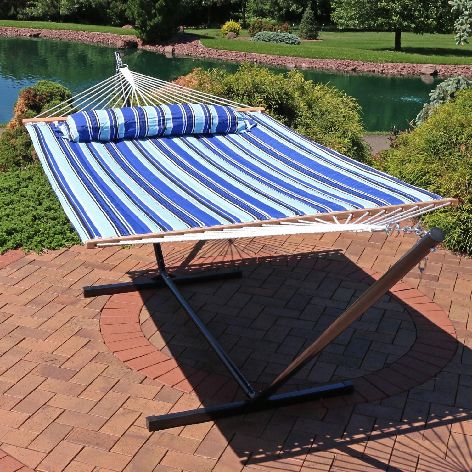 Ultimate Patio Quilted Double Hammock w/ Stand & Pillow - Catalina Beach - Lifestyle thumbnail