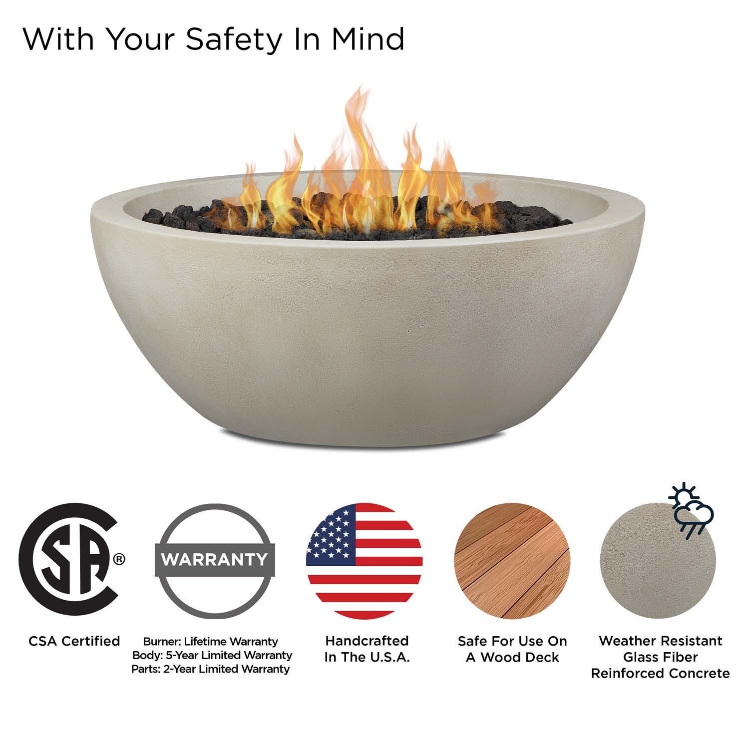 Dustyview 38 Inch Round Glass Fiber Reinforced Concrete Natural Gas Fire Bowl in Fog by BBQGuys Signature - Safety thumbnail