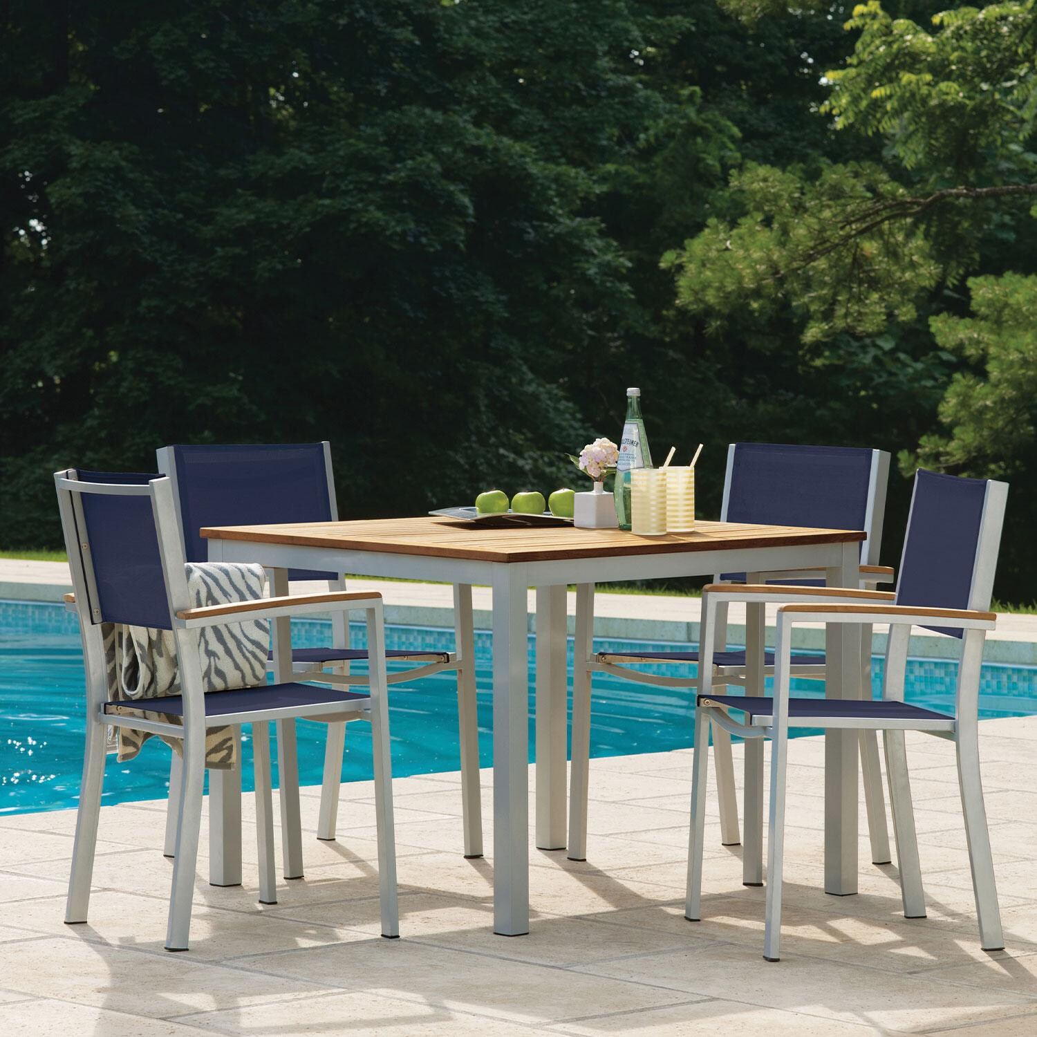 Travira 5 Pc Powder-Coated Aluminum Dining Set in Ink Pen by Oxford Garden - By The Pool - Lifestyle thumbnail