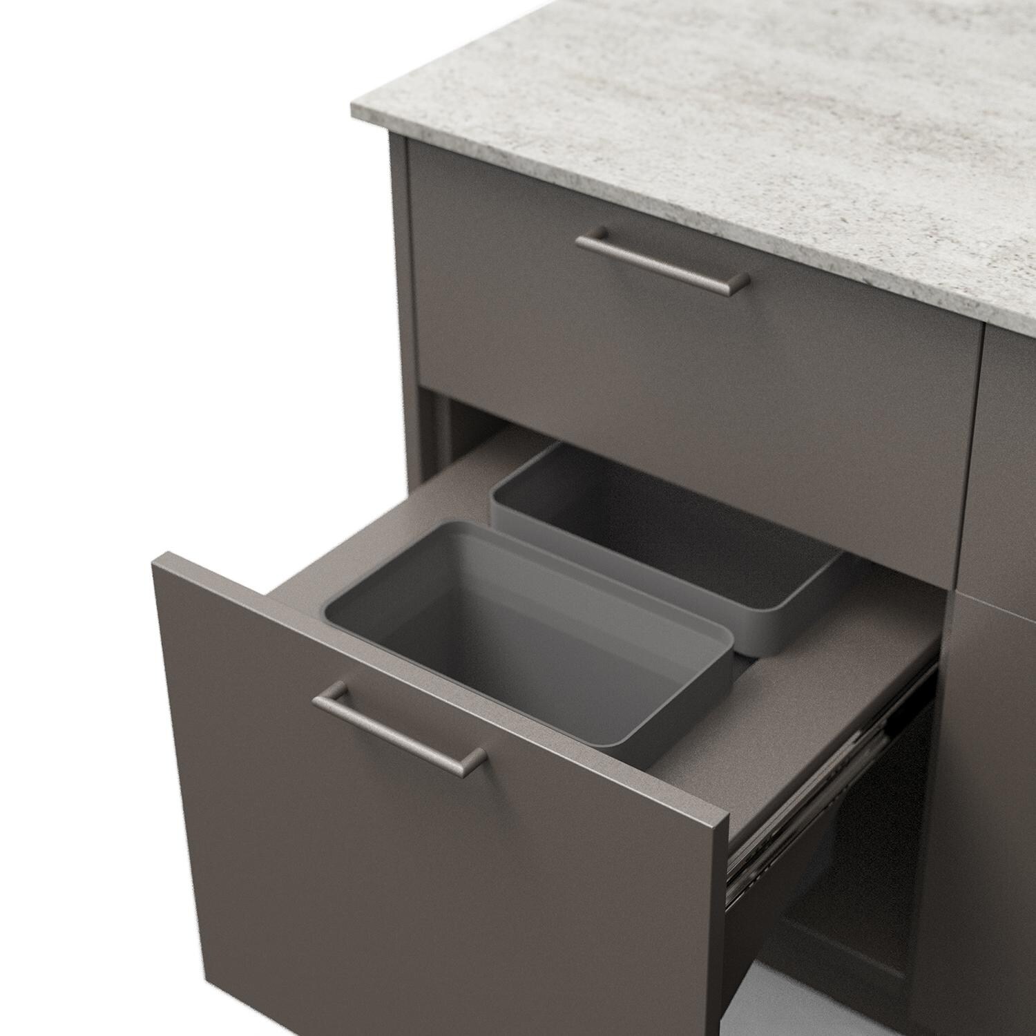 Blaze Sunrise 8-Ft Outdoor Kitchen Island w/ 32-Inch Premium LTE+ Natural Gas Grill in Gunmetal w/ Keon Countertop - Pullout Trash/Recycle Bins - Detail thumbnail
