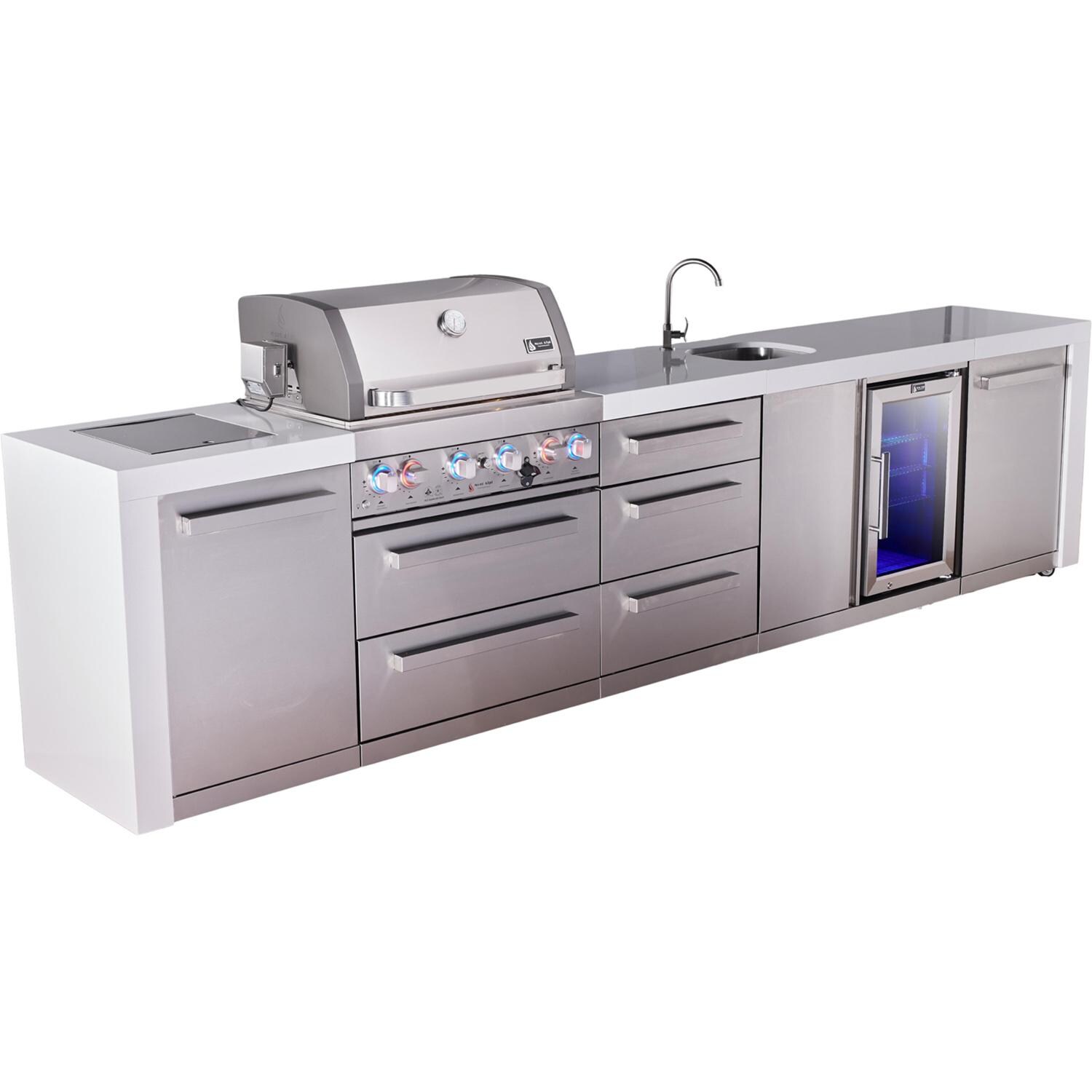 Mont Alpi Deluxe Series 12 Ft Natural Gas Outdoor Kitchen Island w/ 32-in Grill, Side Burner, Beverage Center & Triple Drawer (Ships Propane w/ Conversion Kit) - Angled Left - White Background thumbnail