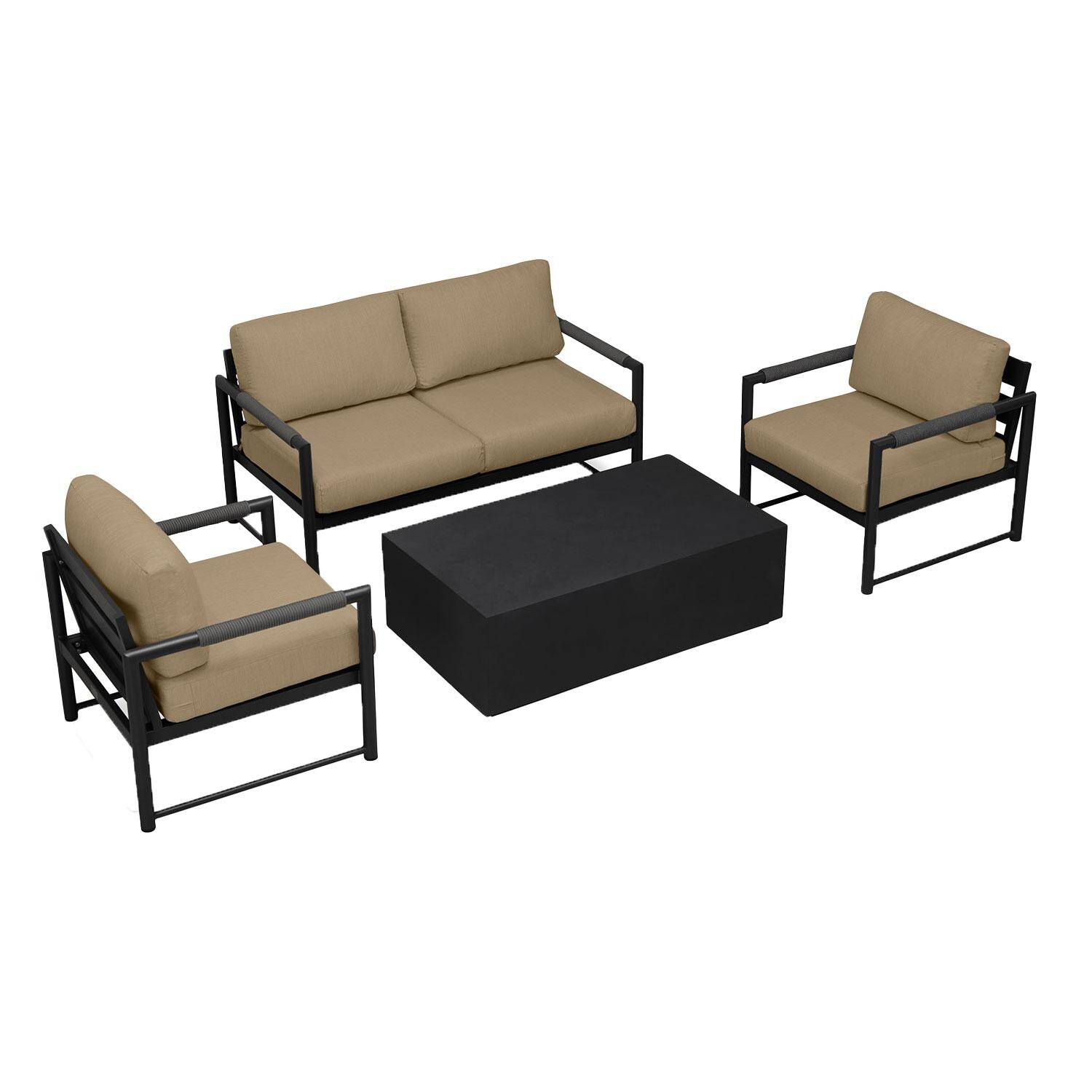 Lakeview AVEBAY-BK-CO-SET111-HB Avenue Bay Black/Carbon 5 Pc Loveseat Set - Heather Beige - Overhead View - White Background thumbnail