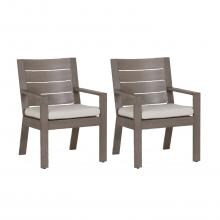 Laguna 2 Piece Aluminum Patio Dining Arm Chair Set W/ Sunbrella Canvas Flax Cushions By Sunset West image