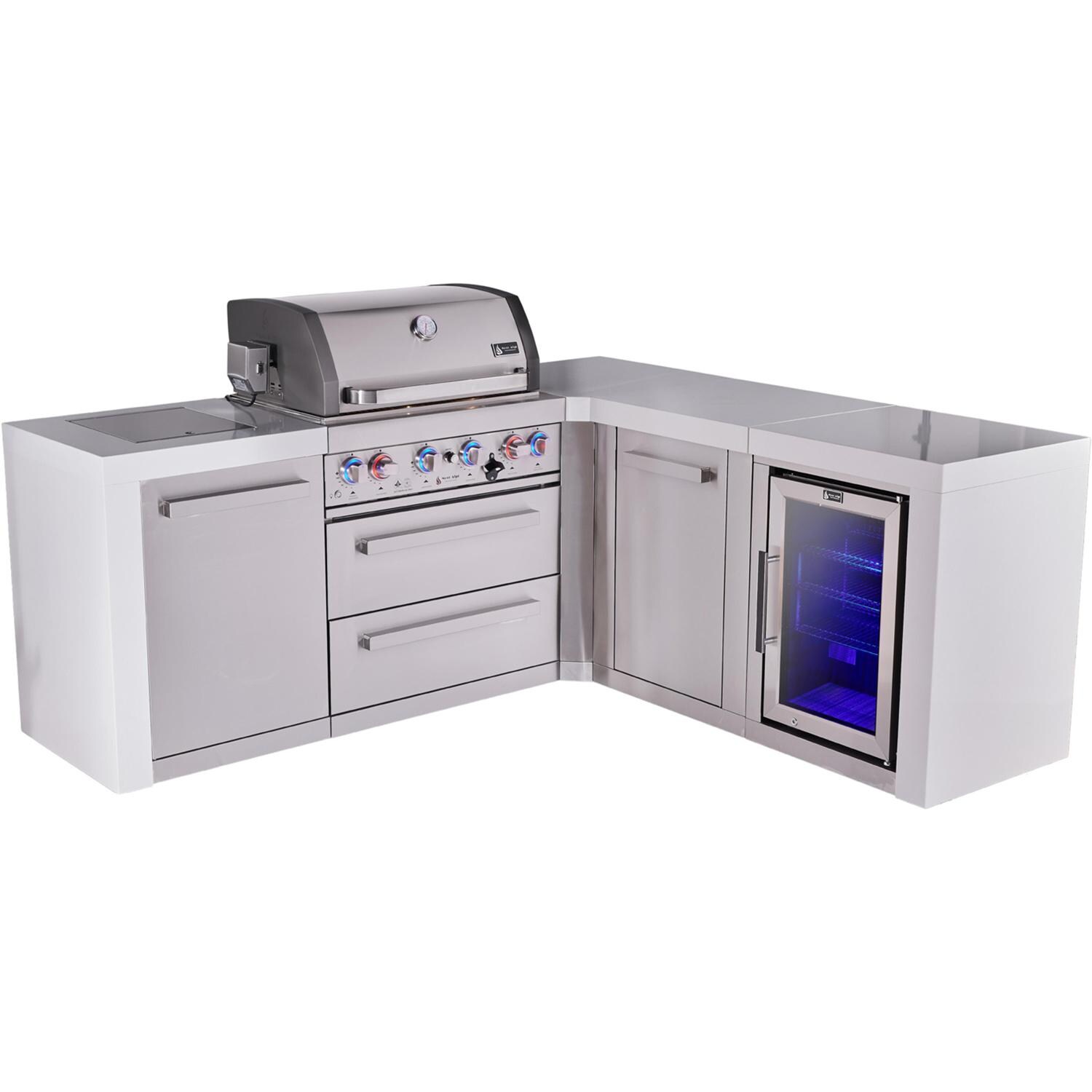 Mont Alpi Deluxe Series 7 Ft L-Shaped Natural Gas Outdoor Kitchen Island w/ 32-in Grill, Side Burner, Fridge & Extra Door (Ships Propane w/ Conversion Kit) - Angled Left - White Background thumbnail