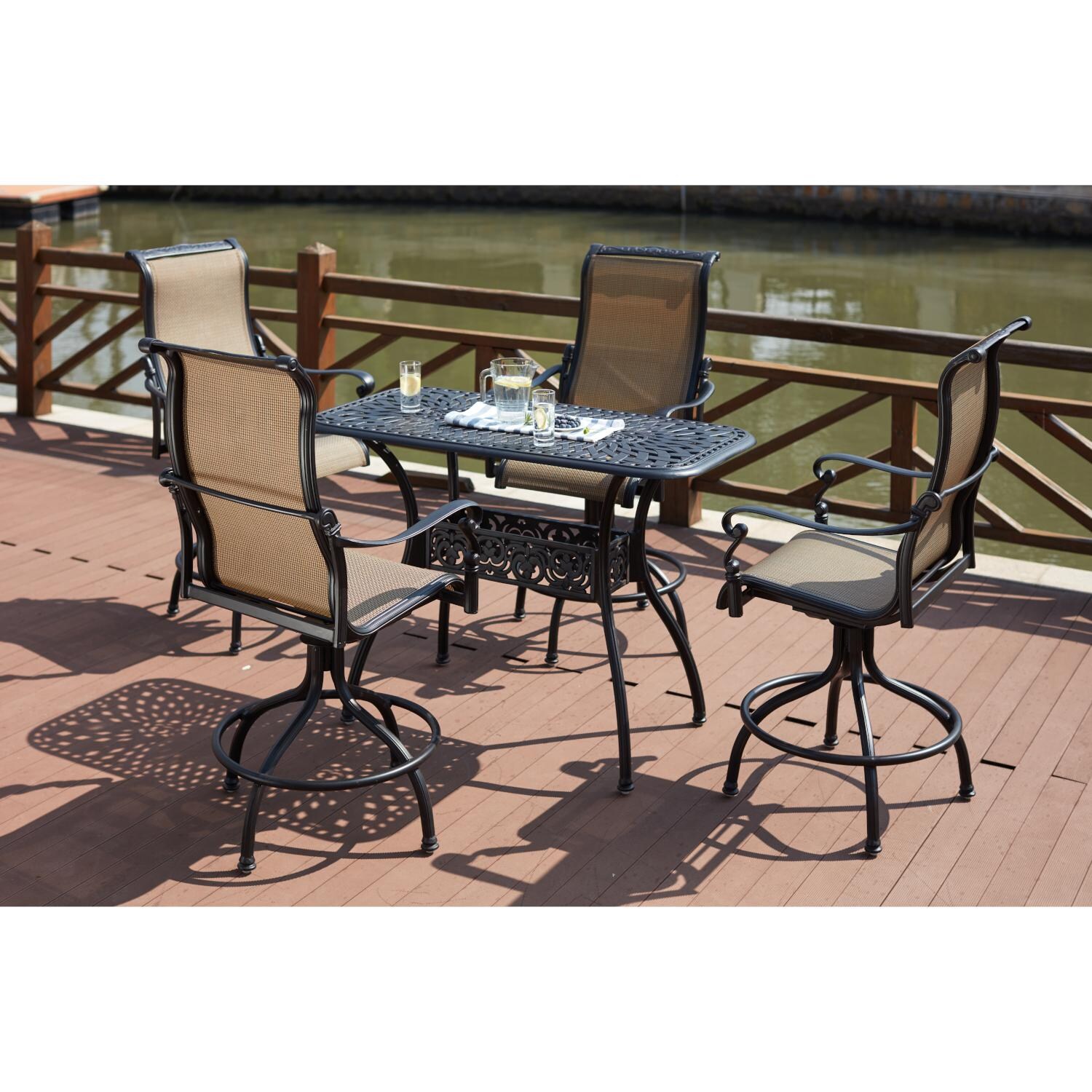 Darlee 301110-5PC-60CB Monterey 5 Piece Cast Aluminum Sling Patio Counter Height Bar Set W/ 52 X 26 Rectangular Table - Lifestyle thumbnail