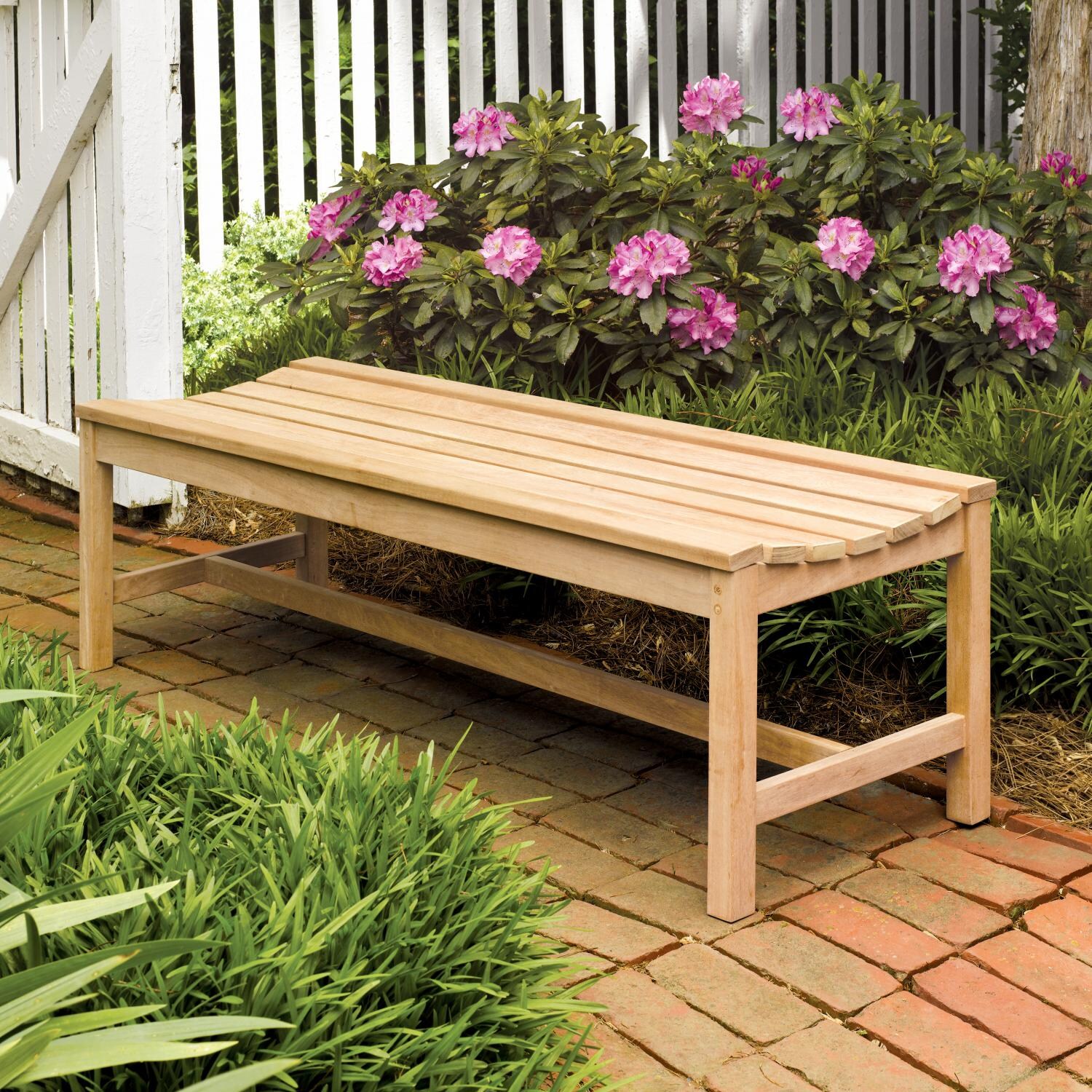 Oxford 59 1/2 Inch Natural Shorea Backless Patio Bench - Lifestyle thumbnail