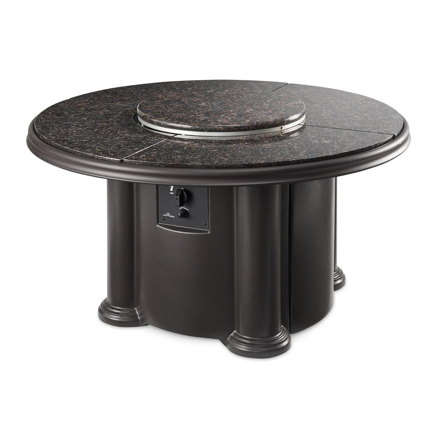 The Outdoor GreatRoom Company Grand Colonial Round Chat Height Gas Fire Pit Table - British Brown - Includes matching burner cover and Lazy Susan ring thumbnail
