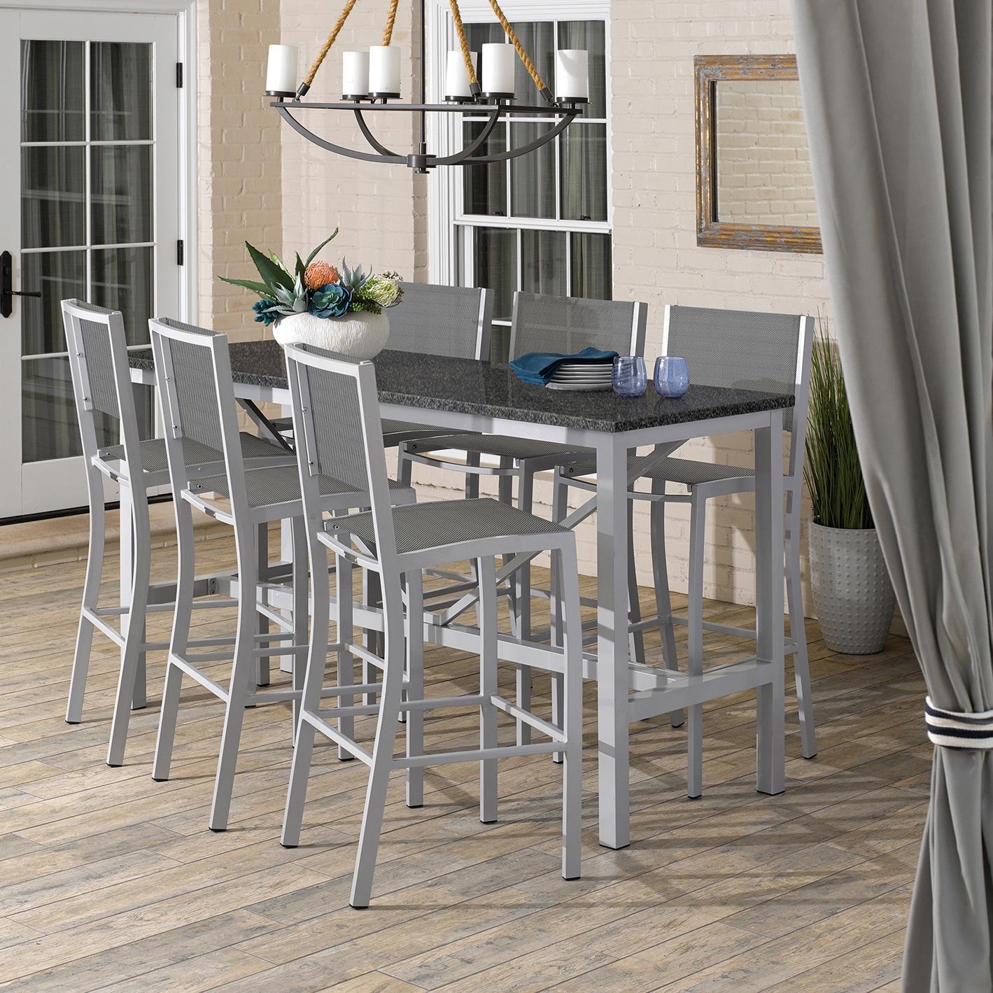 Oxford Garden Travira Composite Sling & Aluminum Bar Stool in Flint/Titanium - Outdoor Dining thumbnail