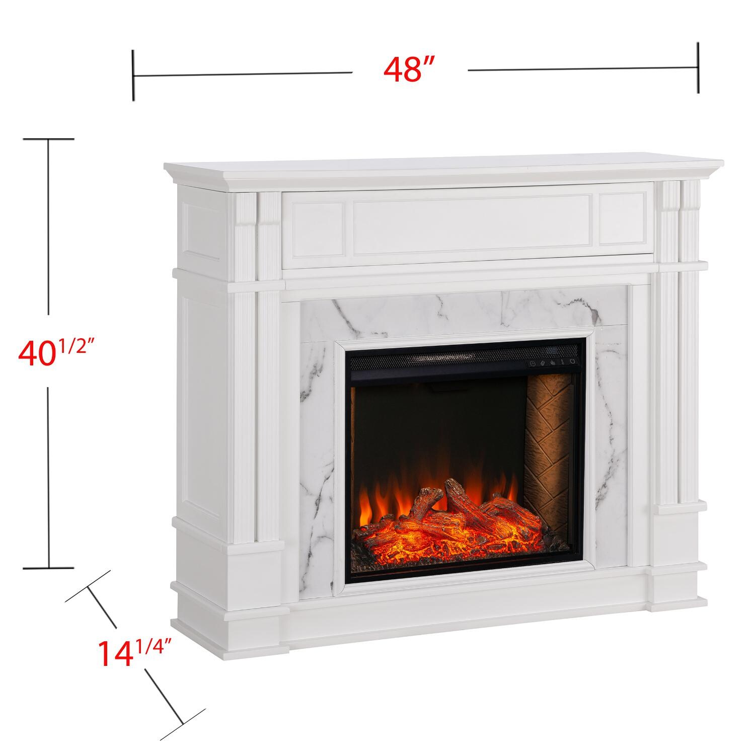Southern Enterprises FS9322 Highgate 48-Inch Electric Fireplace W/ Alexa-Enabled Smart Firebox - White - Measurements thumbnail