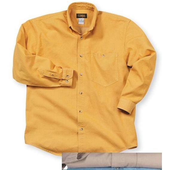 Cobra Caps Long Sleeve Premium Heavyweight Washed Denim Shirt - Khaki