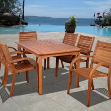 Amazonia Arizona 6-Person Eucalyptus Patio Dining Set With Stacking Chairs image