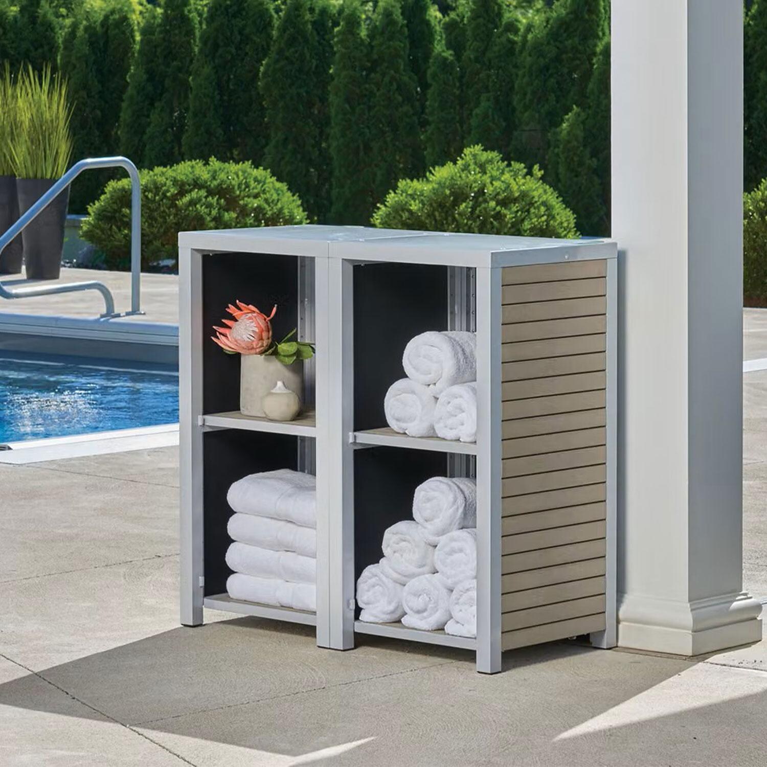 Travira 2 Pc HPL/Powder-Coated Aluminum Storage Set W/ Shelves Only in Vintage/Flint by Oxford Garden