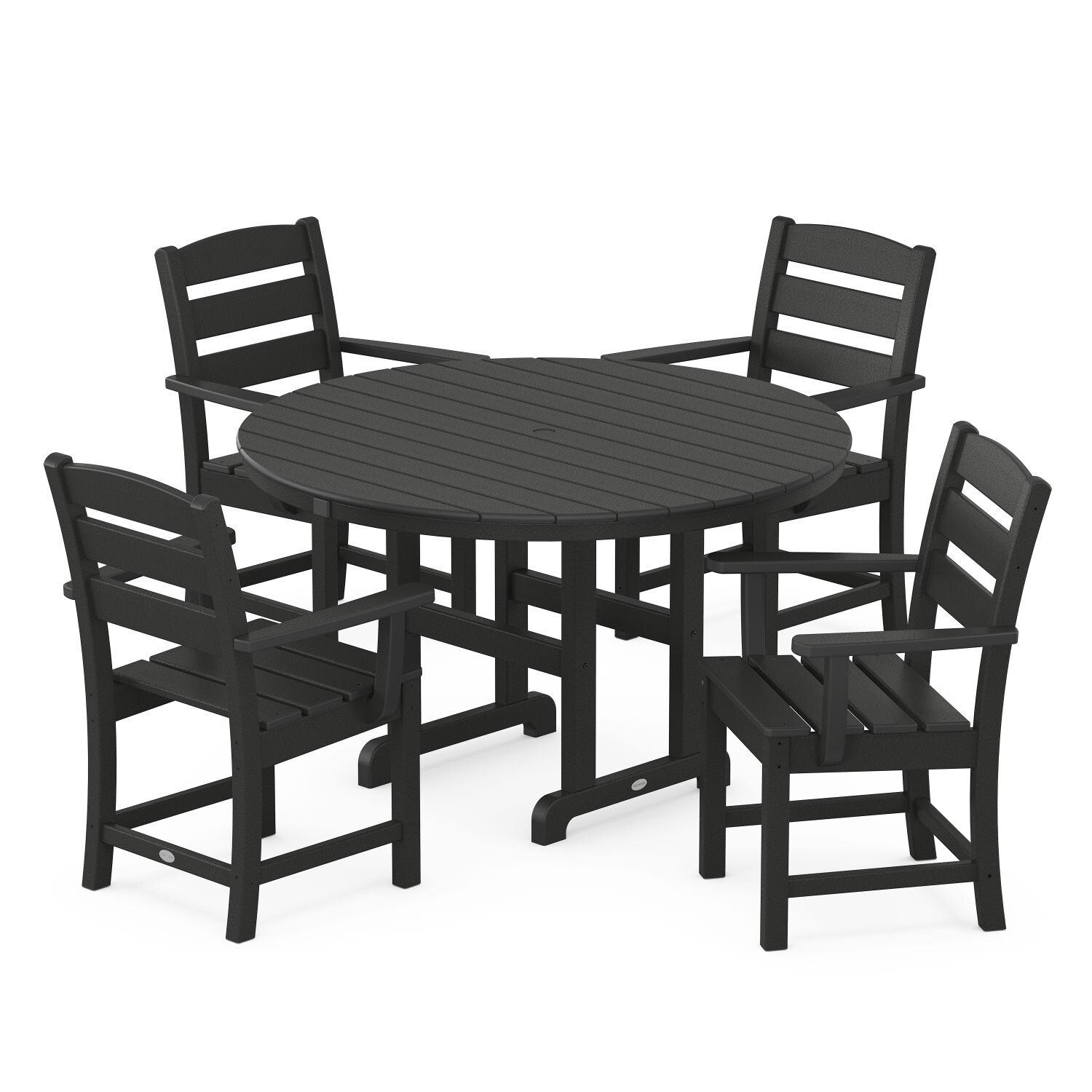POLYWOOD PWS648-1-BL Lakeside 5-Piece Round Arm Chair Dining Set - Black thumbnail