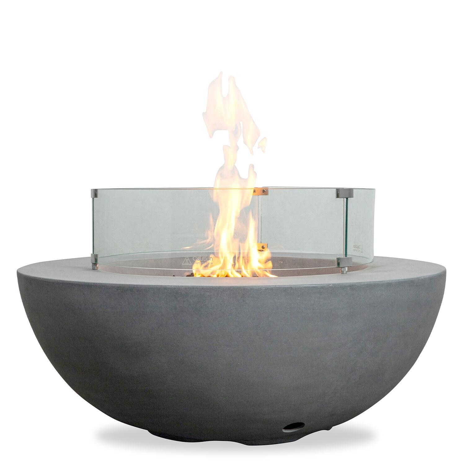 Glenwood 42-in Round Concrete Natural Gas Fire Pit w/ Push Button Ignition in Natural Gray by Lakeview Outdoor Designs - Glass Wind Guard - On - White Background thumbnail