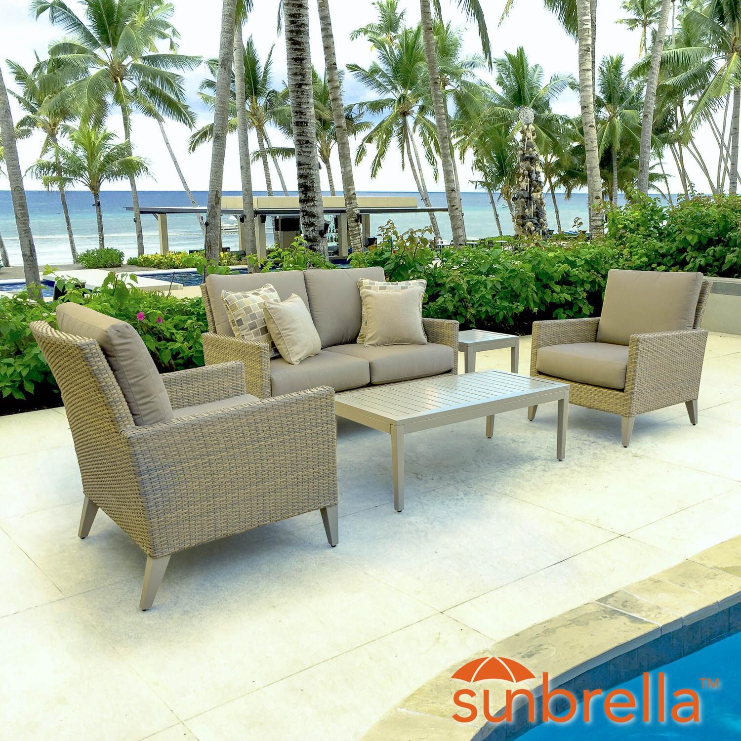 Lae 5 Piece Wicker Patio Conversation Set W Loveseat Club Lae 5 Piece Wicker Patio Conversation Set W Loveseat Club Chairs Sunbrella Canvas Taupe Cushions By Lakeview Outdoor Designs Ultimate
