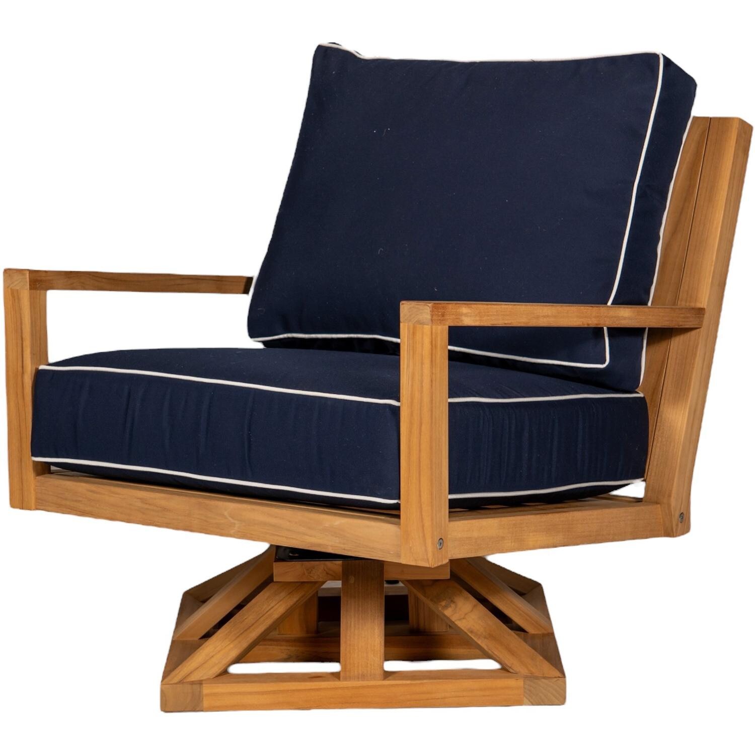 Royal Teak Collection COASW-N Coastal Teak Swivel Chair w/ Sunbrella Cushions in Canvas Navy - Chair - White Background thumbnail