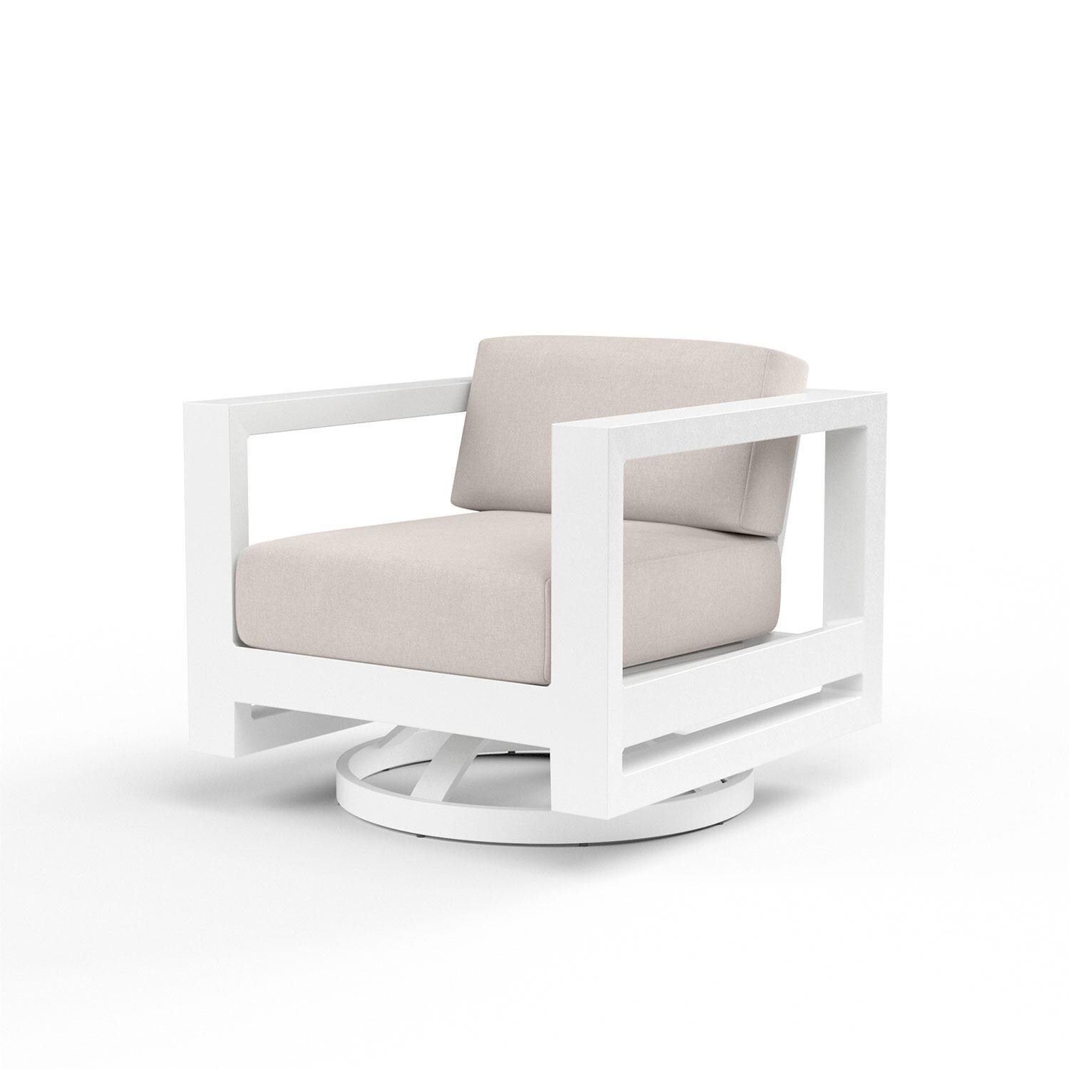 Newport Aluminum Swivel Patio Club in Canvas Natural w/ No Welt by Sunset West - Display - White Background thumbnail