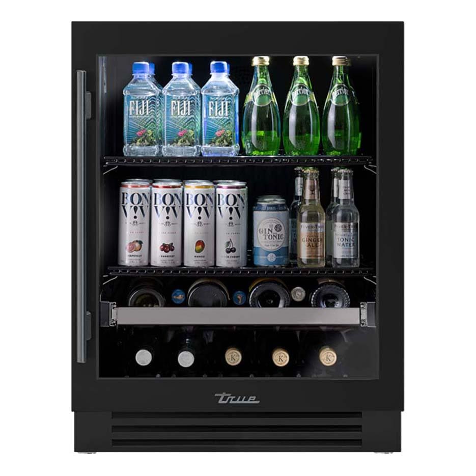 True TUBADA-24-RG-A~027-H05 ADA Height 24 Inch 105 Can 12 Bottle Right Hinge Glass Door Outdoor Beverage Center - Matte Black w/ Pewter Handle - White Background thumbnail