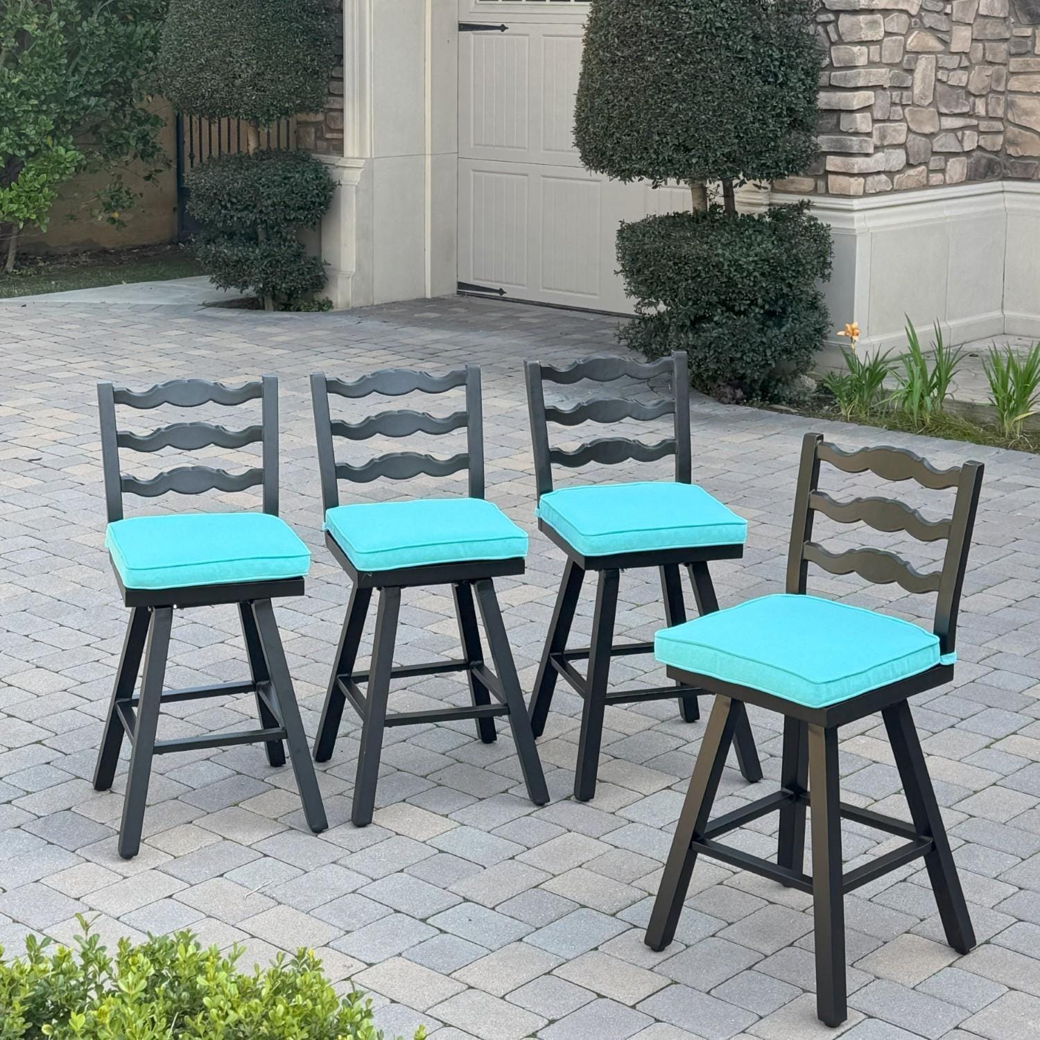 Darlee Aspen 4 Pc Aluminum Swivel Counter Height Bar Stool Set in Blue/Dark Brown by - B/2310-7CH-4-Blue