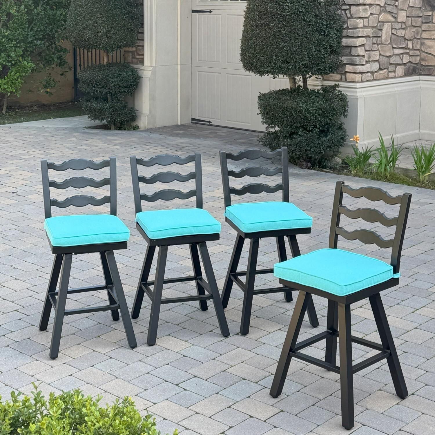 Aspen 4 Pc Aluminum Swivel Counter Height Bar Stool Set in Blue/Dark Brown by Darlee - Hero - Lifestyle thumbnail