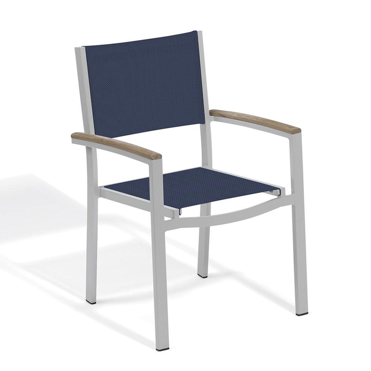 Oxford Garden Travira 6 Piece Flint Aluminum Patio Dining Set - Ink Pen Sling Armchair w/ Vintage Tekwood Arms thumbnail