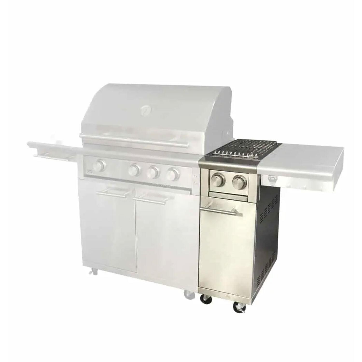 XO Appliance XOGCARTSBXLT Stainless Steel Side Burner Cart - Attached to Grill (Not Included) - Side View - White Background thumbnail