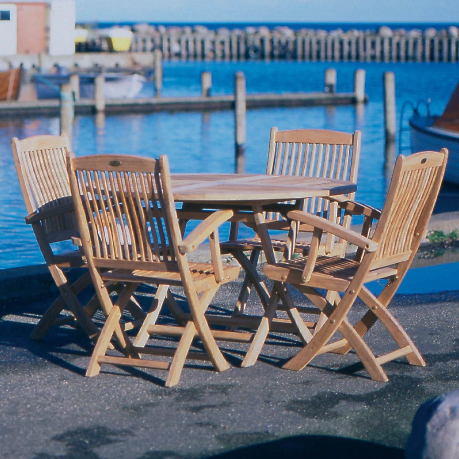 Royal Teak Collection Sailor 4 Person Teak Dining Set W/ 47 Inch Folding Table & Chairs