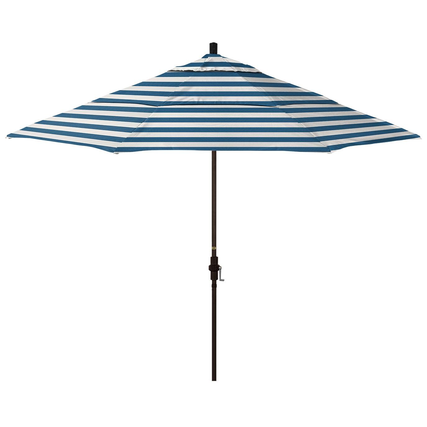 California Umbrella Sun Master Series 11 Ft Octagonal Aluminum Collar Tilt Patio Umbrella W/ Crank Lift, Fiberglass Ribs & Double Vent - Bronze Frame / Sunbrella Cabana Regatta Canopy
