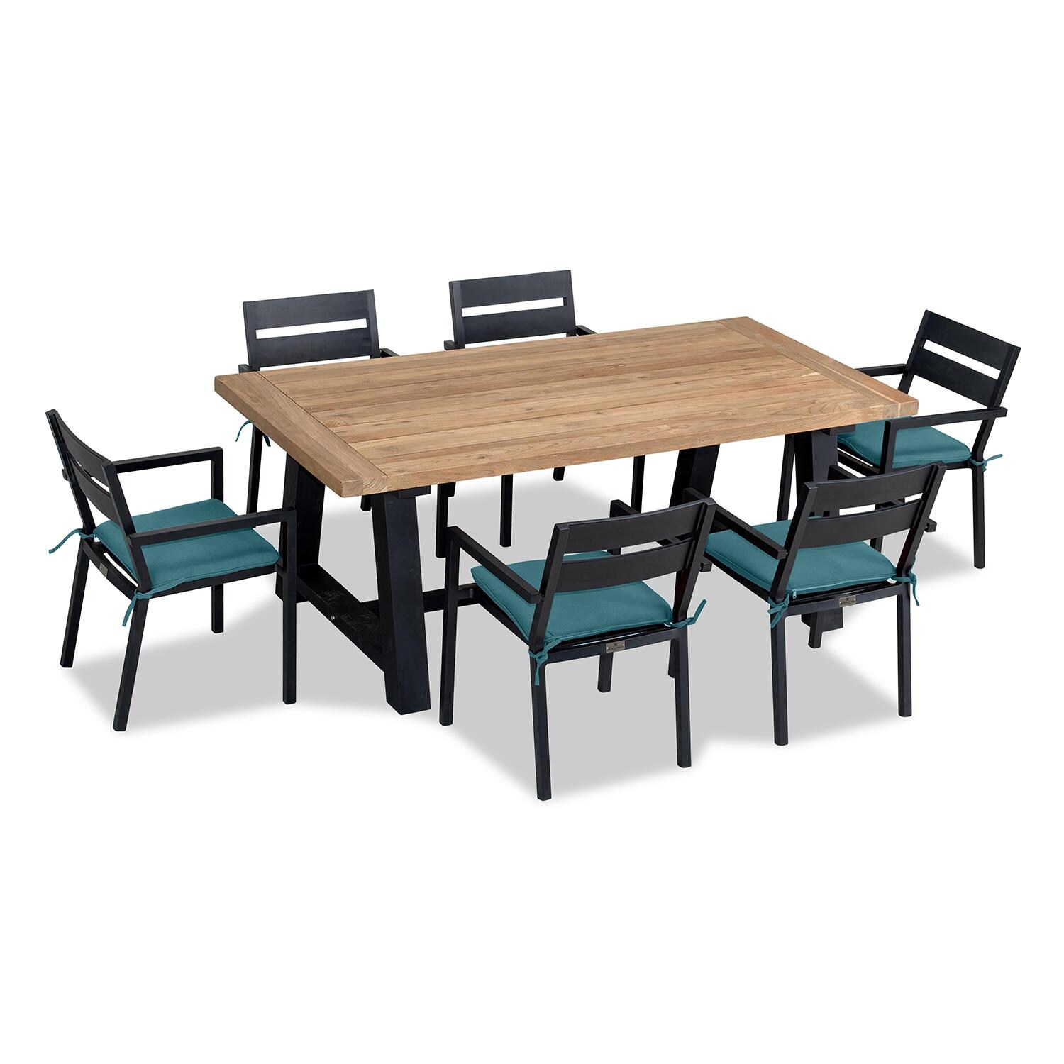 Calm Bay Mill 7 Pc Reclaimed Teak Dining Set in Black/Spectrum Peacock by Lakeview - White Background thumbnail
