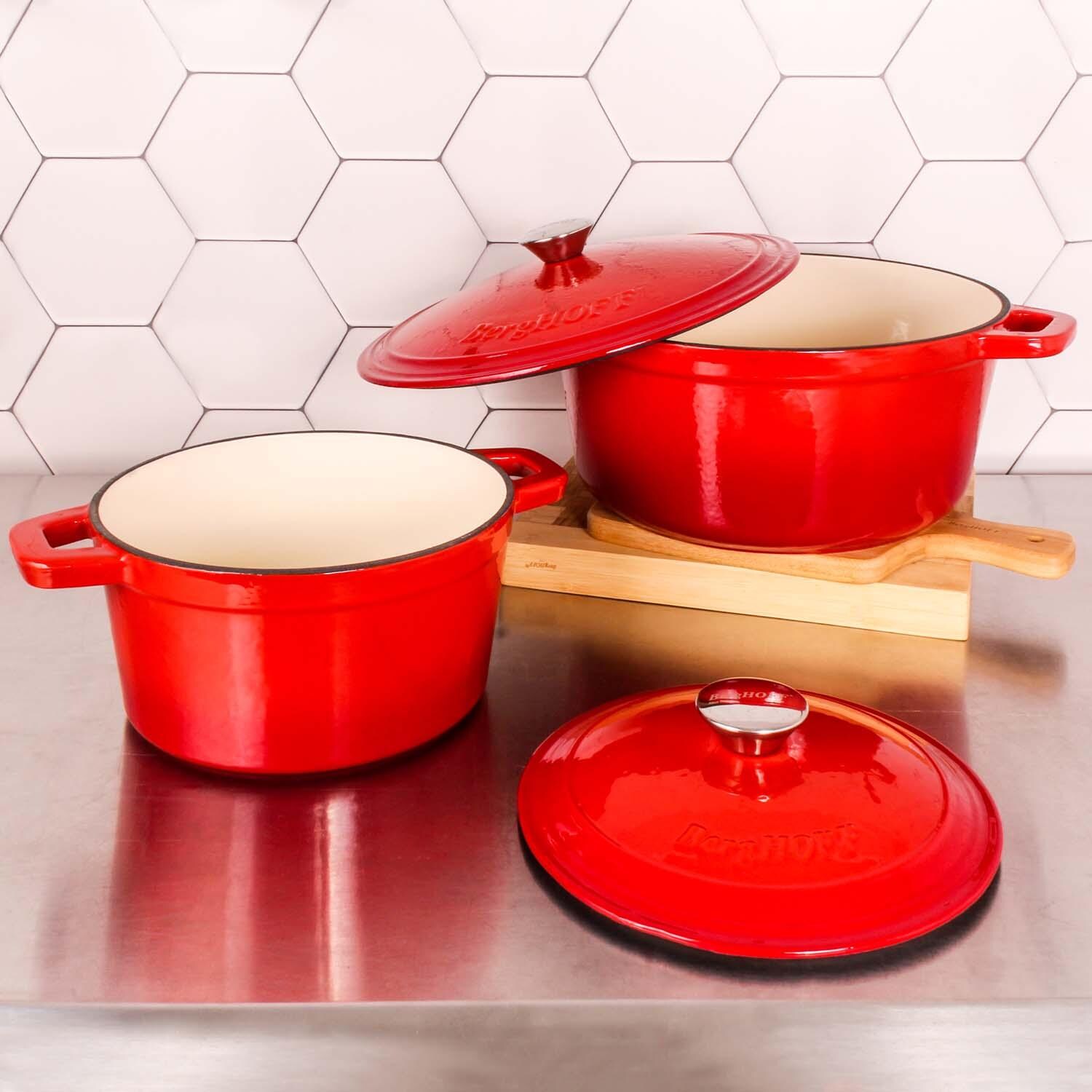 BergHOFF 11 1/2-in Neo Cast Iron 5 Qt. Oval Dutch Oven w/ Lid - Red - Shown w/ Set (Sold Separately) - Lifestyle thumbnail